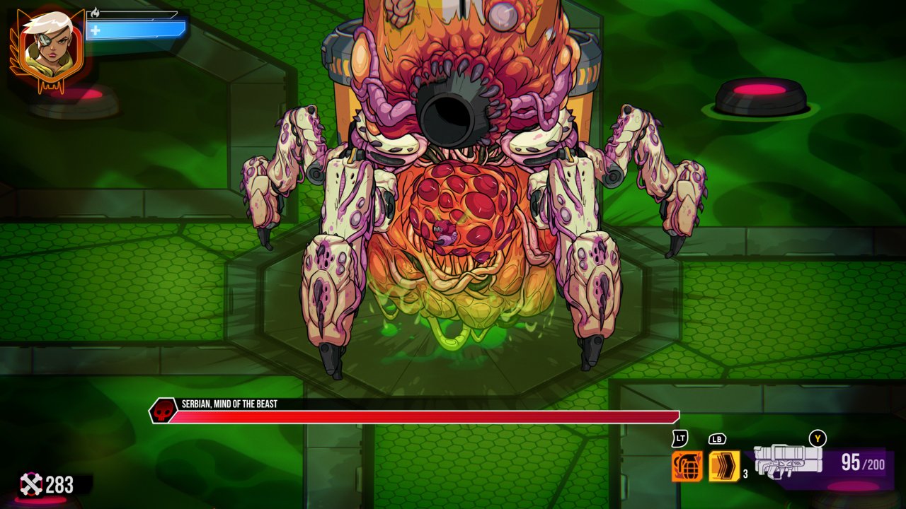 This giant spider crab-thing with big teeth and a cannon in its head is one of the early bosses.
