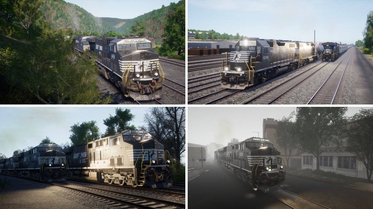 Multiple pictures of Norfolk-Southern locomo ives
