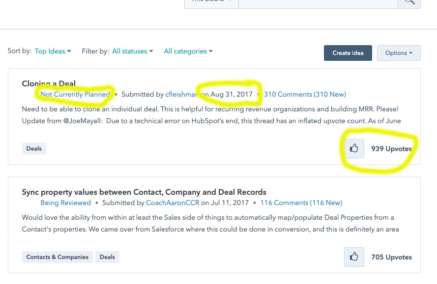 hubspot ideas forum screenshot