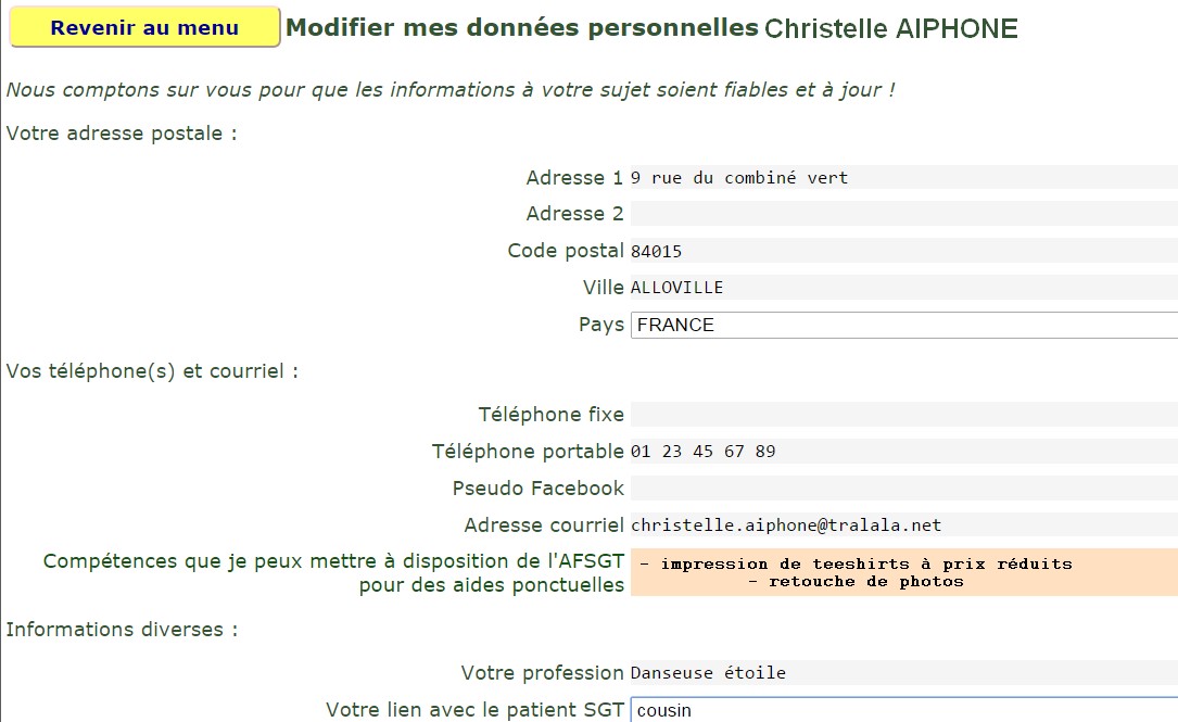Espace membres adhérents fiche détaillée