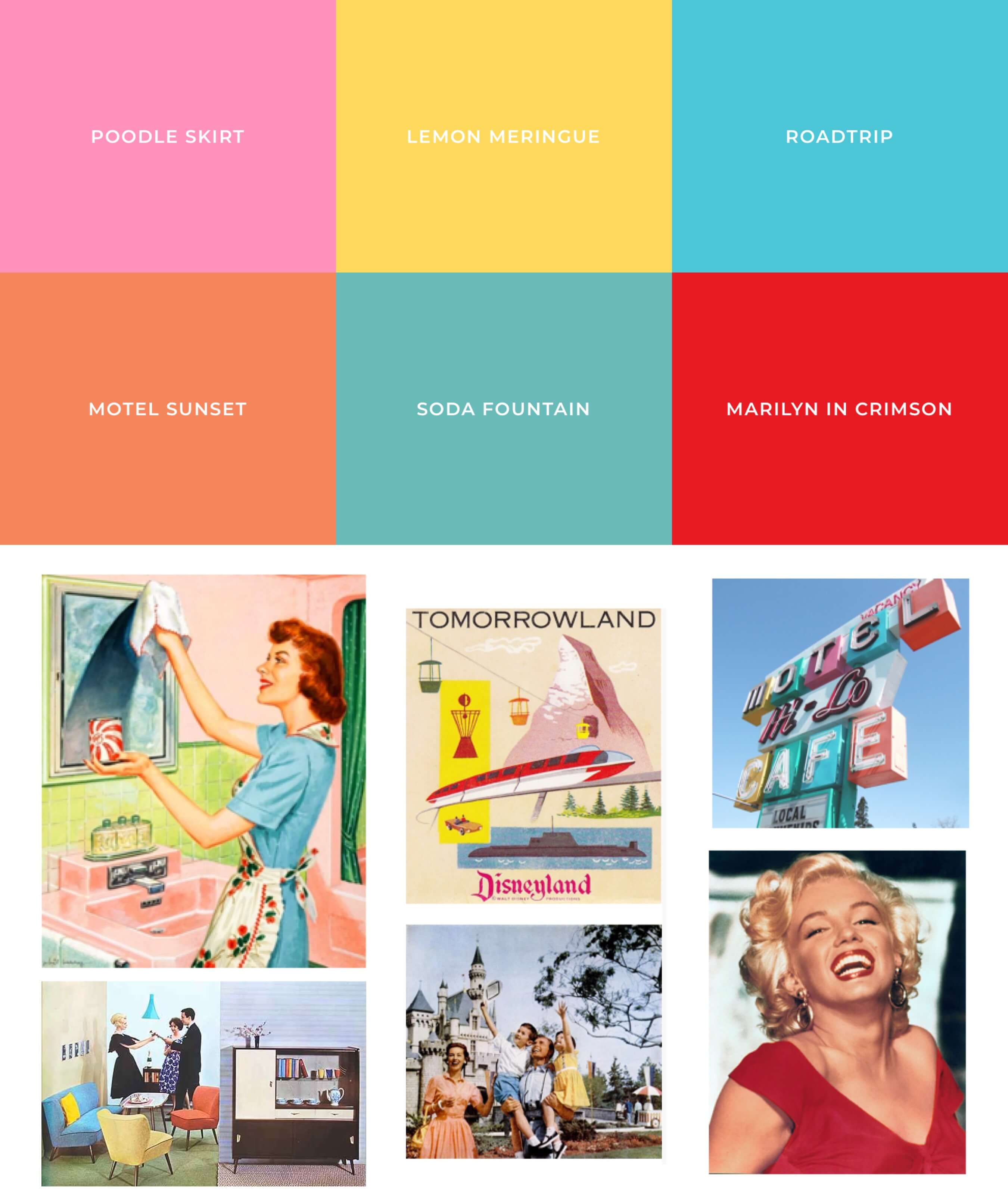 Farbtöne & Moodboard der 50er Jahre