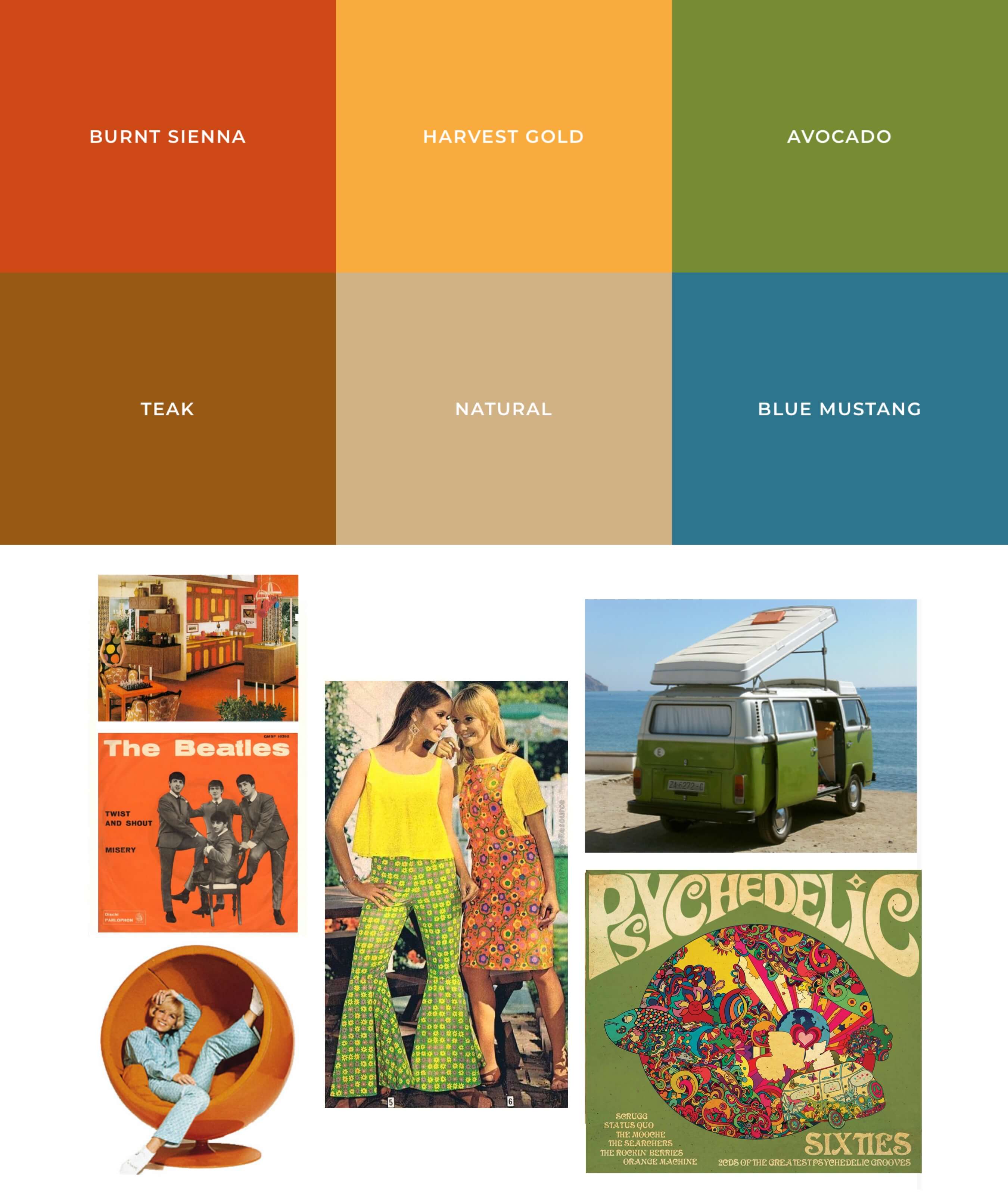 Farbtöne & Moodboard der 60er Jahre