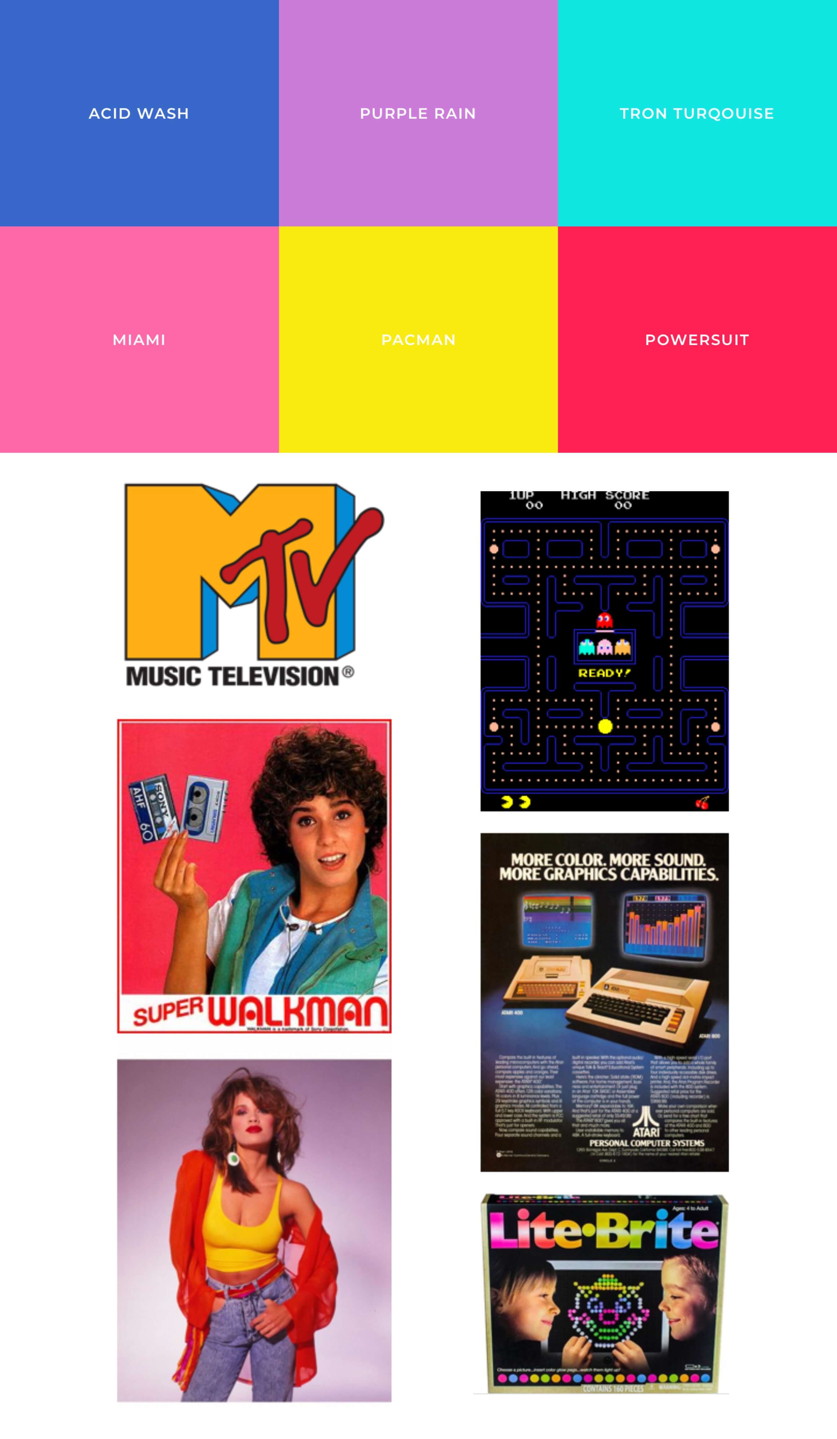 Farbtöne & Moodboard der 80er Jahre