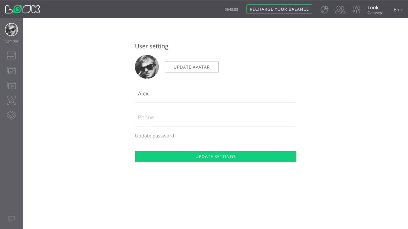 user settings