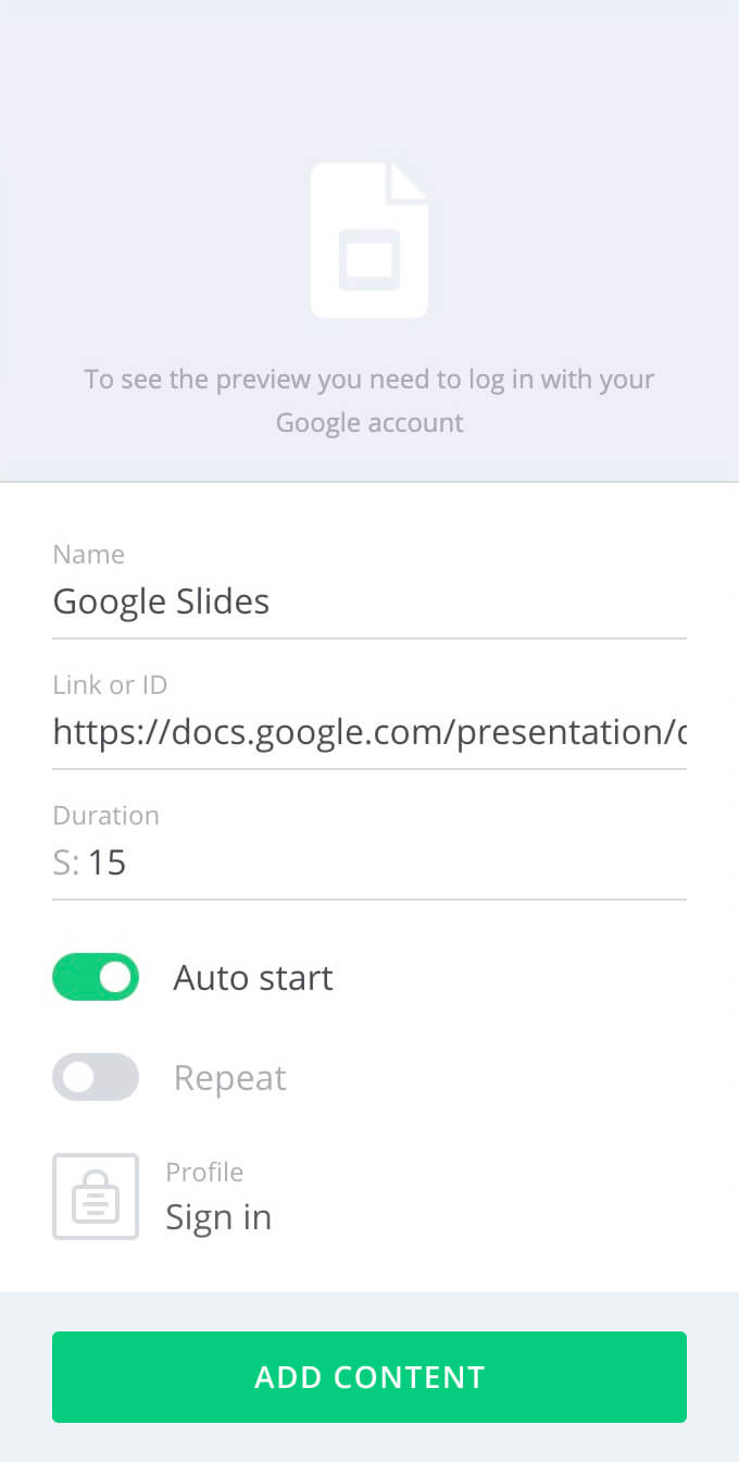 configuring Google Slides