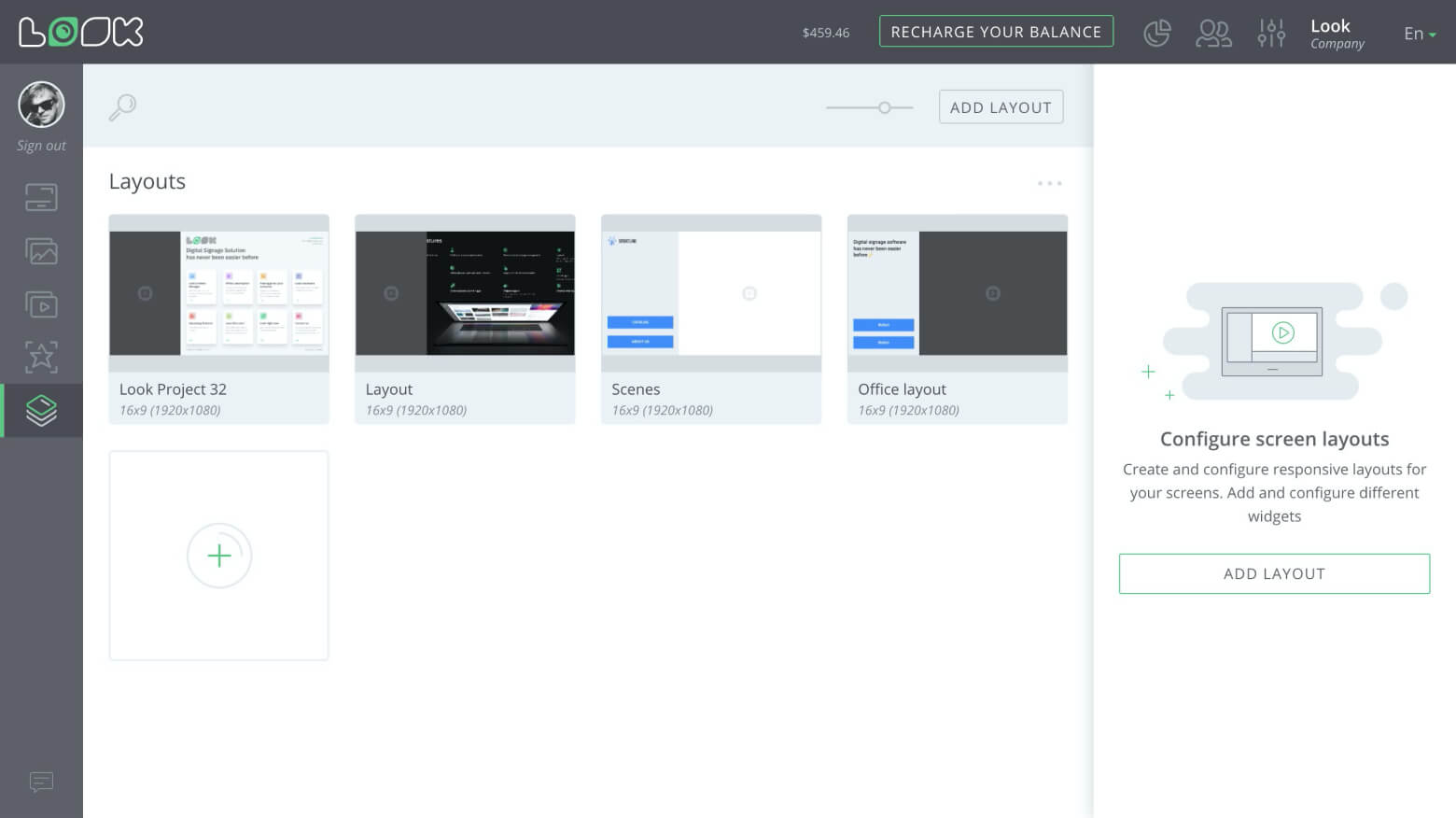 Layouts list interface