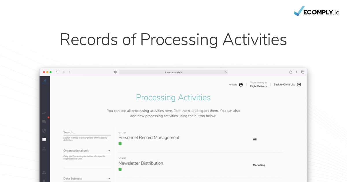 Records of Processing Activities - ECOMPLY