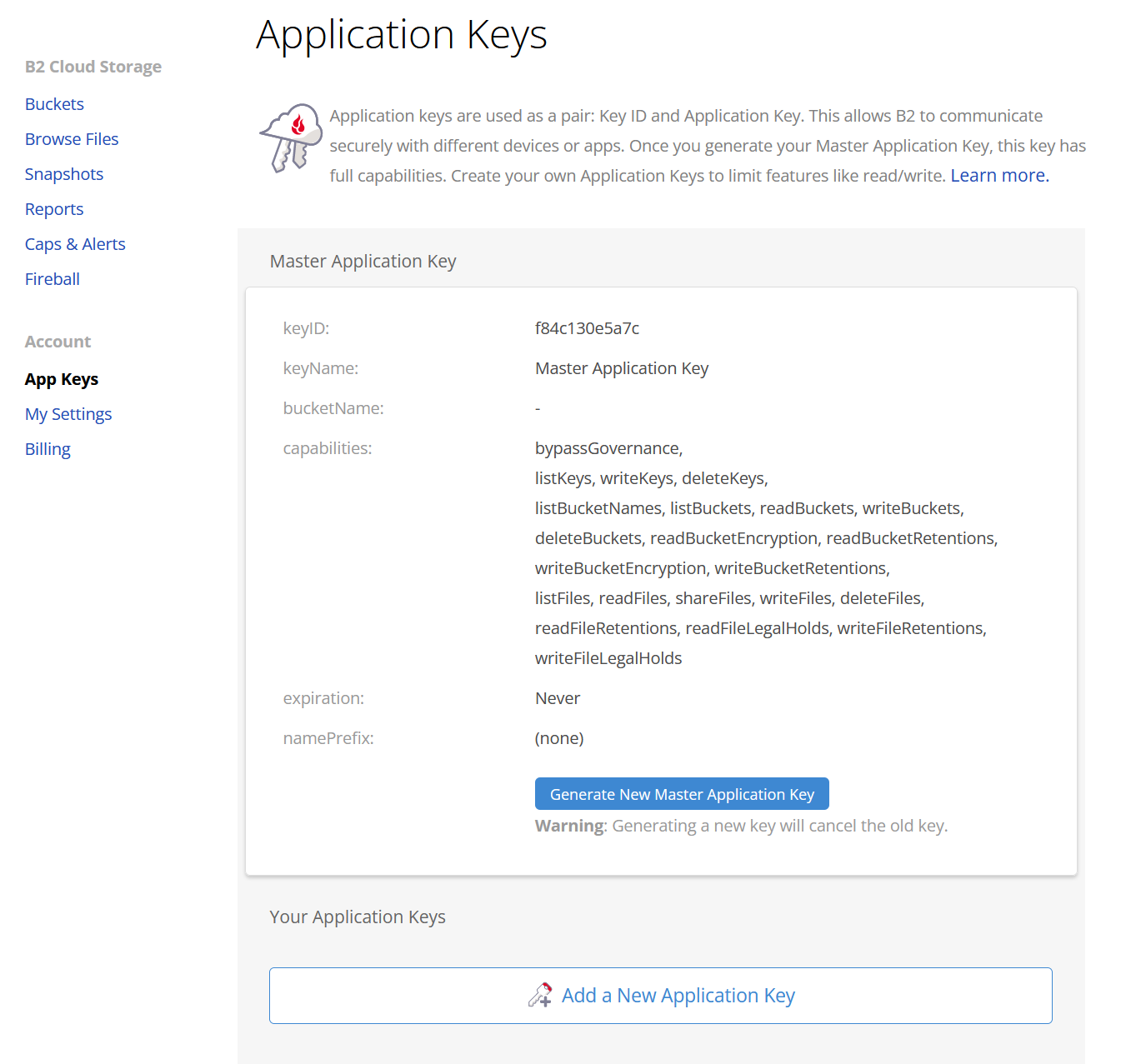 Generating application keys in Backblaze for an Anchorpoint cloud drive