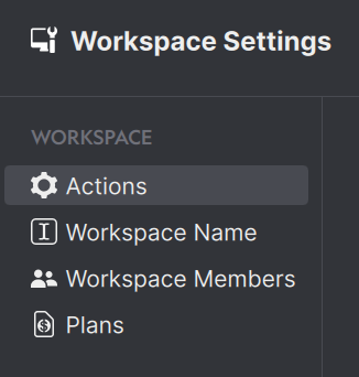 Workspace Settings in Anchorpoint. The Actions tab is selected