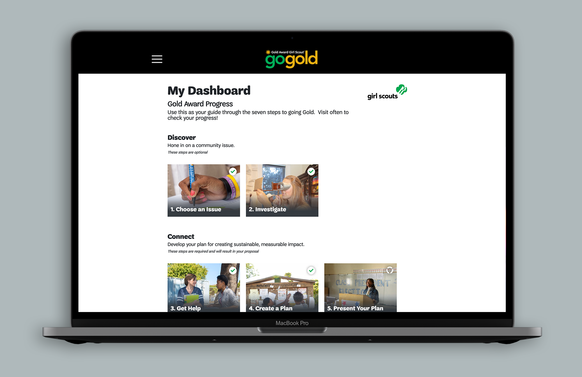 Girl Scouts Go Gold - Dashboard, desktop