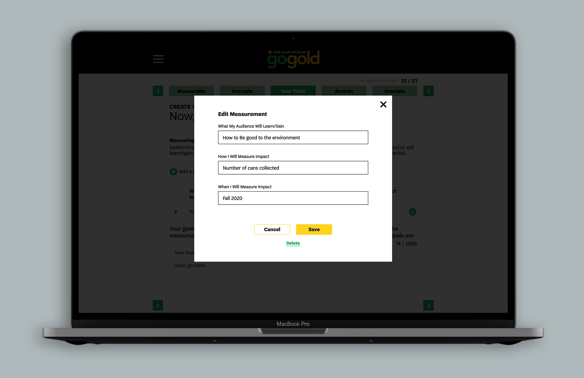 Go Gold - Steps Desktop screens