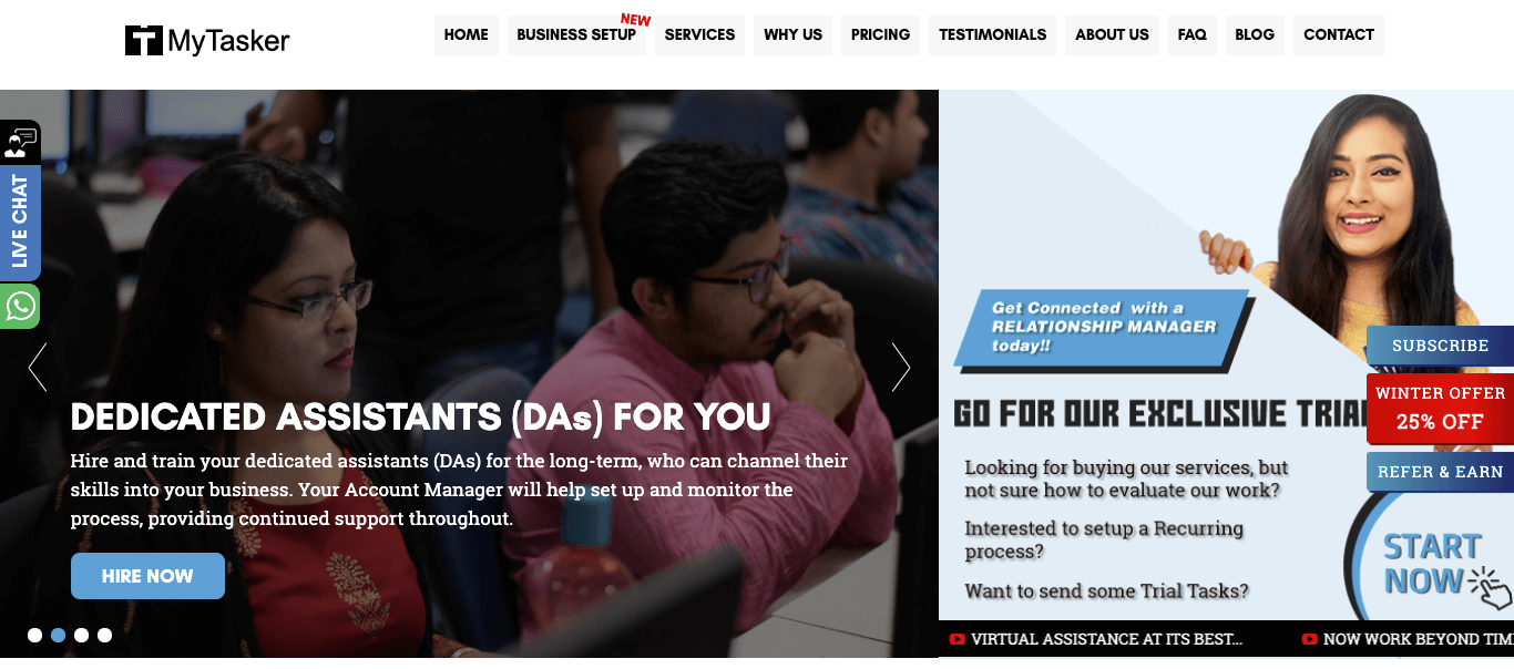 MyTasker homepage: Dedicated Assistants (DAs) for You.