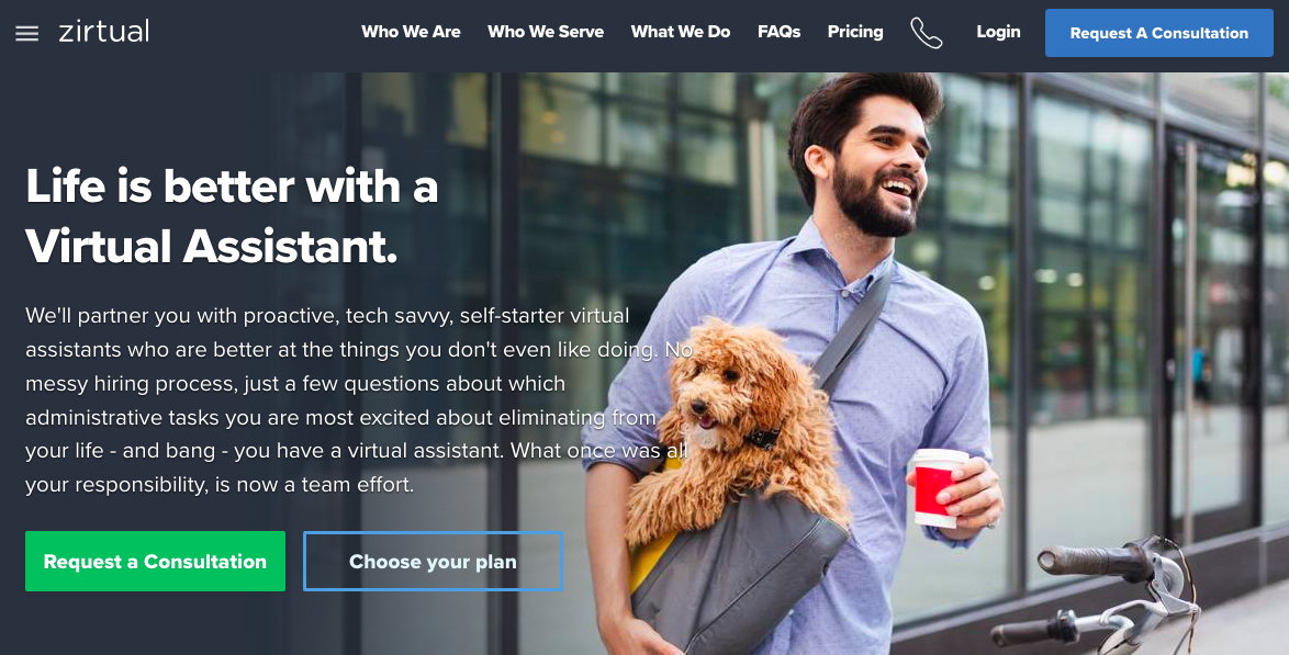 Zirtual homepage: Life is better with a Virtual Assistant.