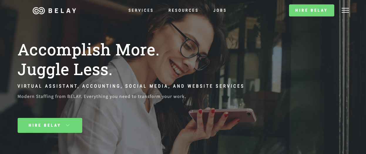 BELAY homepage: Accomplish More. Juggle Less.