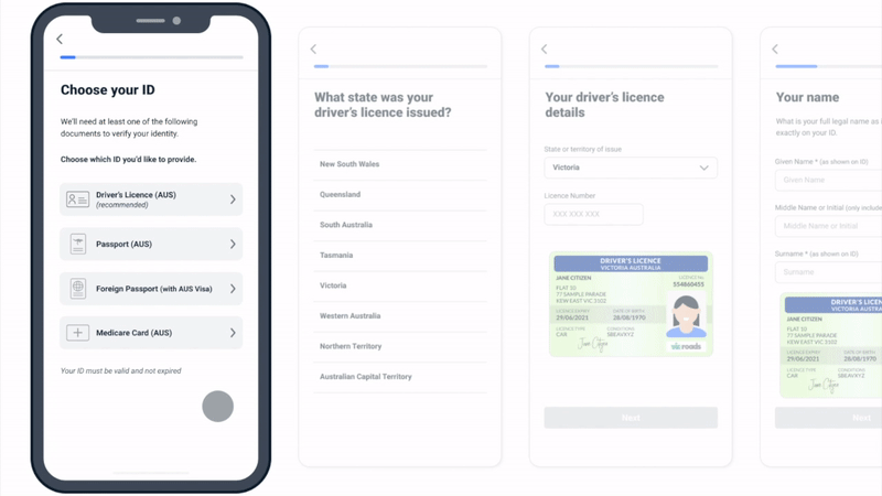 Animation showing the Frankie Smart UI onboarding screens being customised into different brand colours