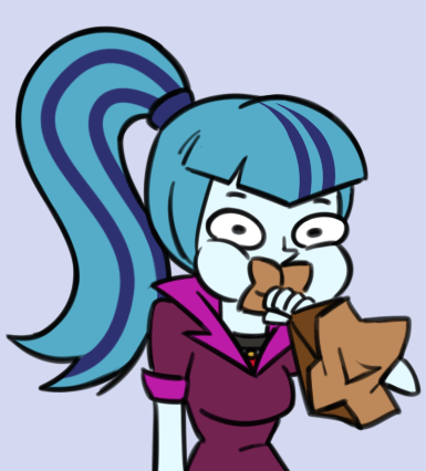 cartoon girl breathing into a paper bag