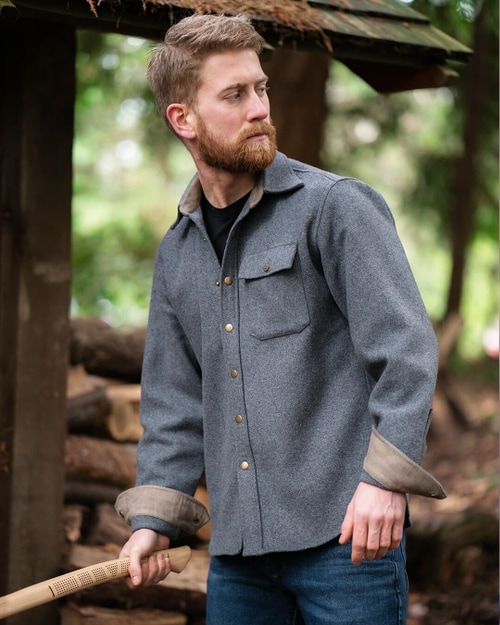 Gray Wool Overshirt with Zip main image 1
