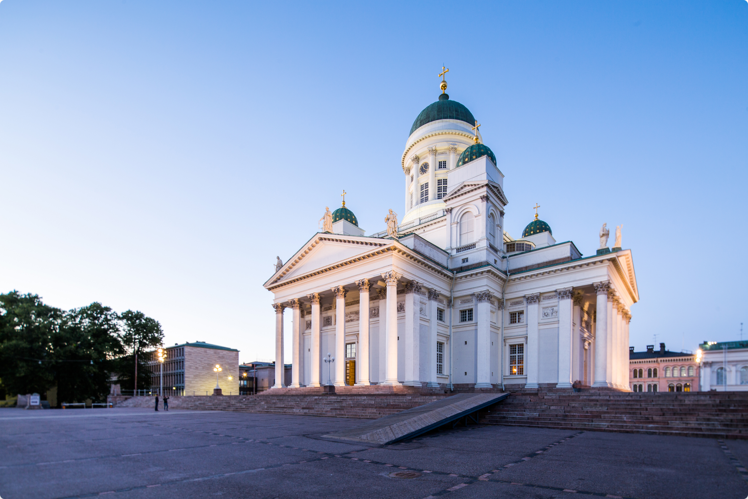 Helsinki cathedral at twilight with corrected perspective