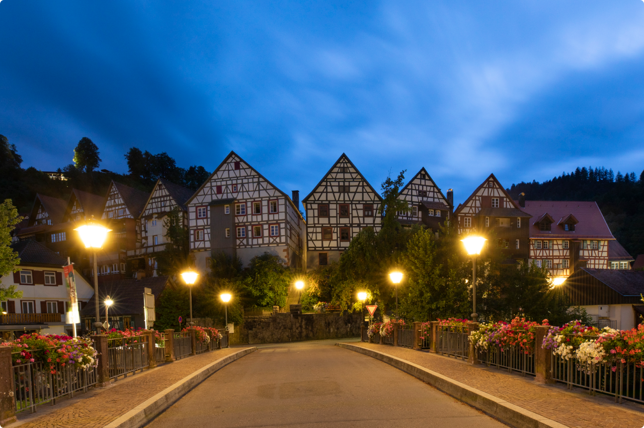 Blue hour in a German town
