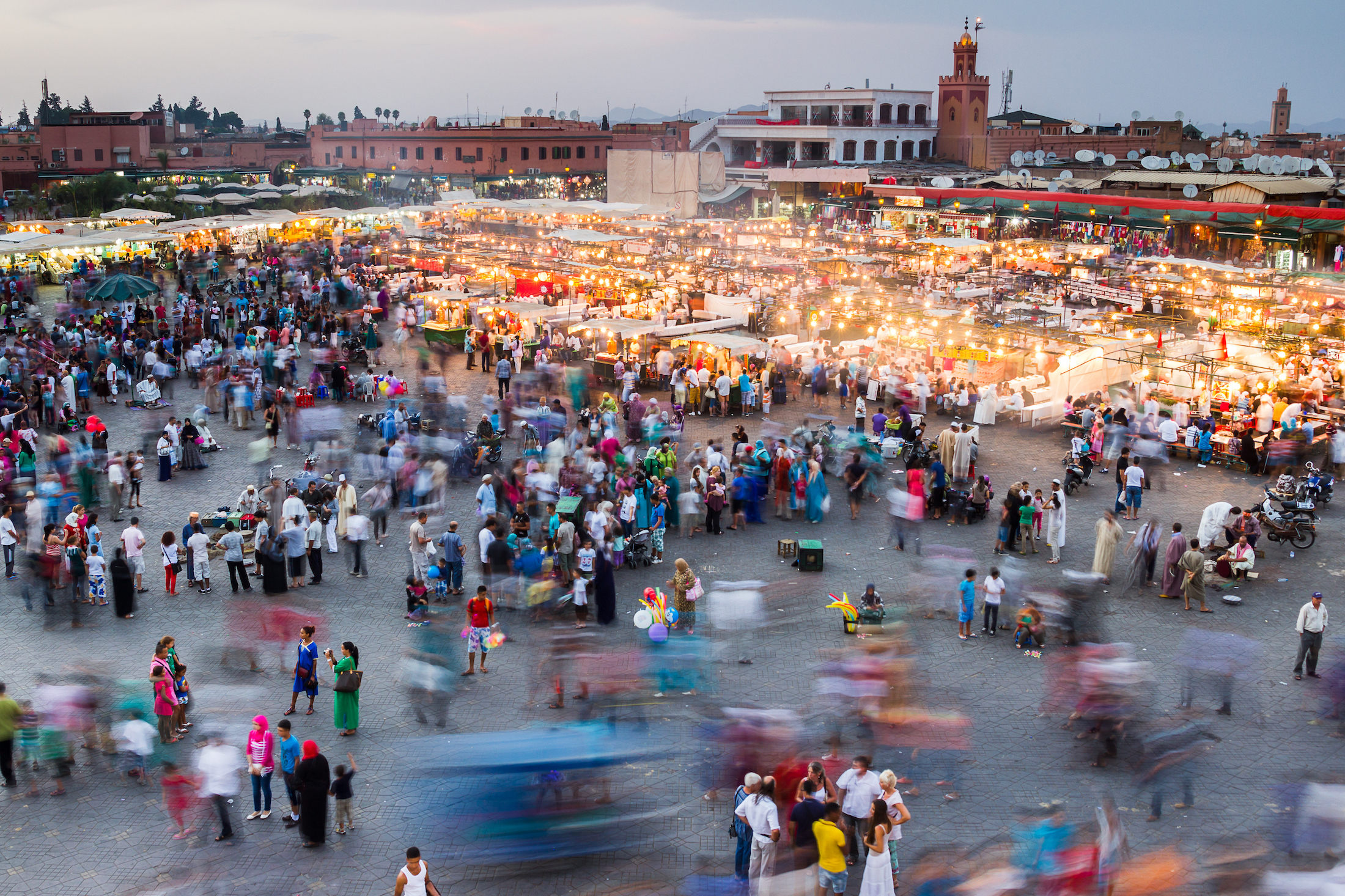 Aerial view of the main square in Marrakech, Morocco.