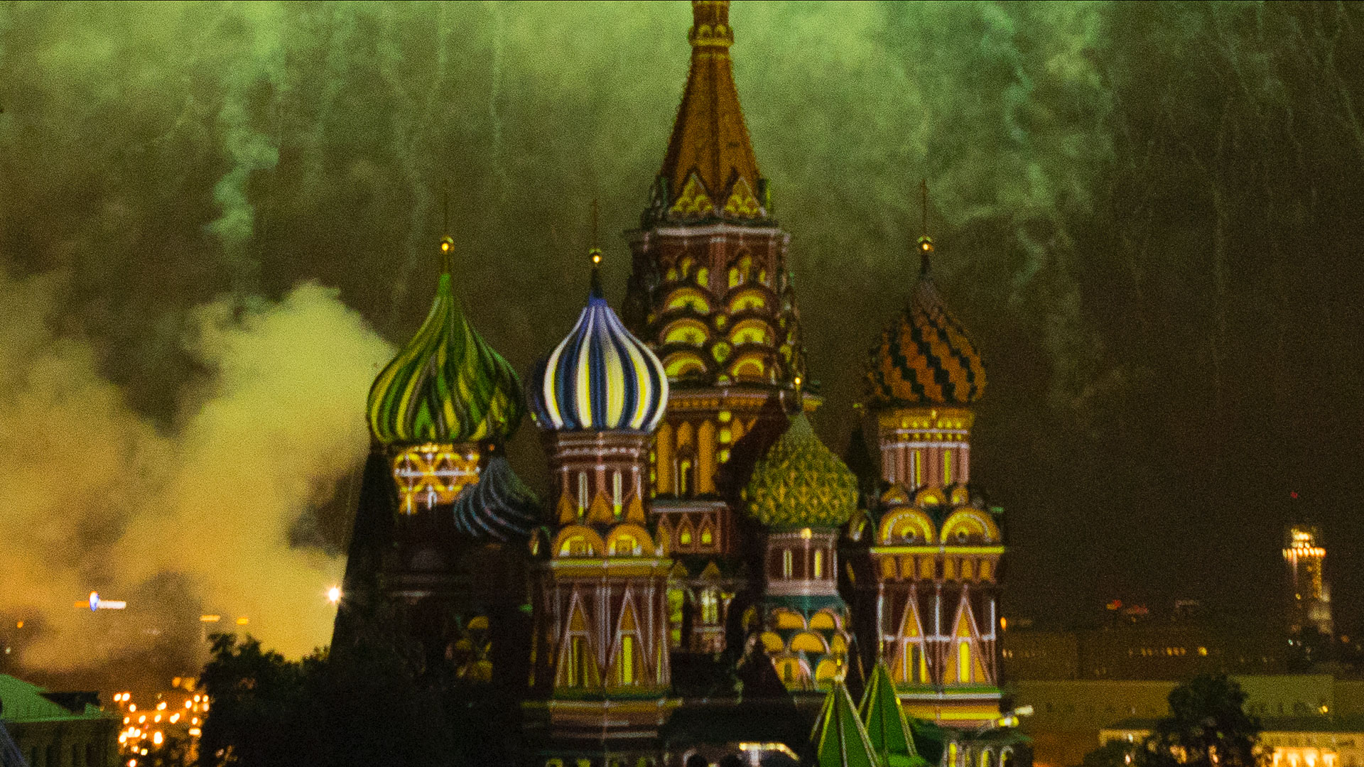 St Basil's Cathedral, Moscow, at night photographed with an ISO setting of 5400
