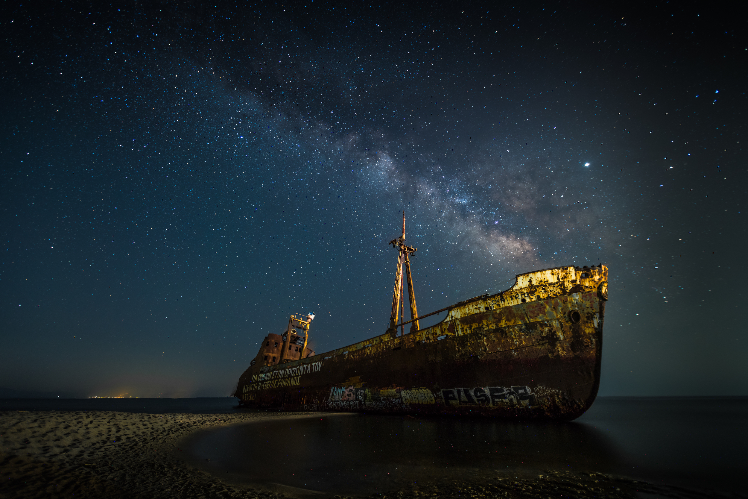 Milky Way over the shipwreck of the 'Dimitrios' in the Greek Peloponnese.