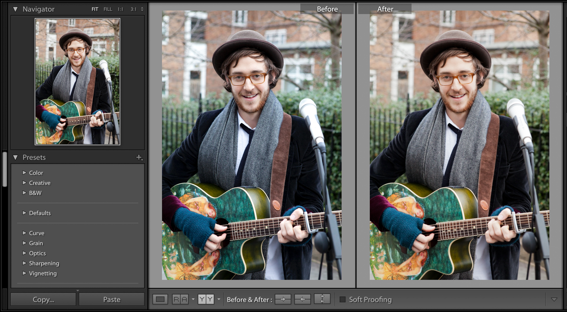 Screenshot showing a portrait photo being edited in Adobe Lightroom