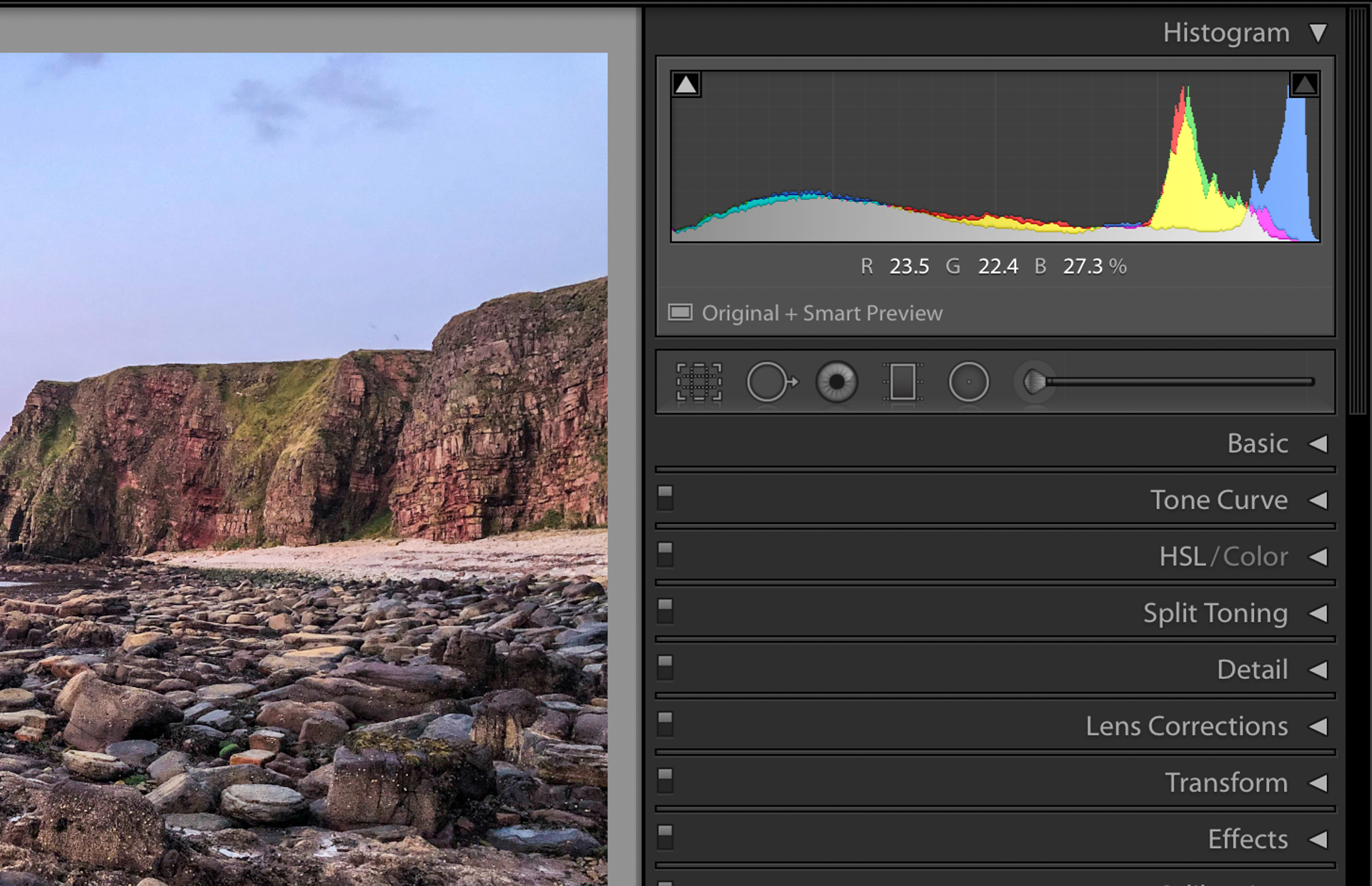 Lightroom screenshot showing a histogram