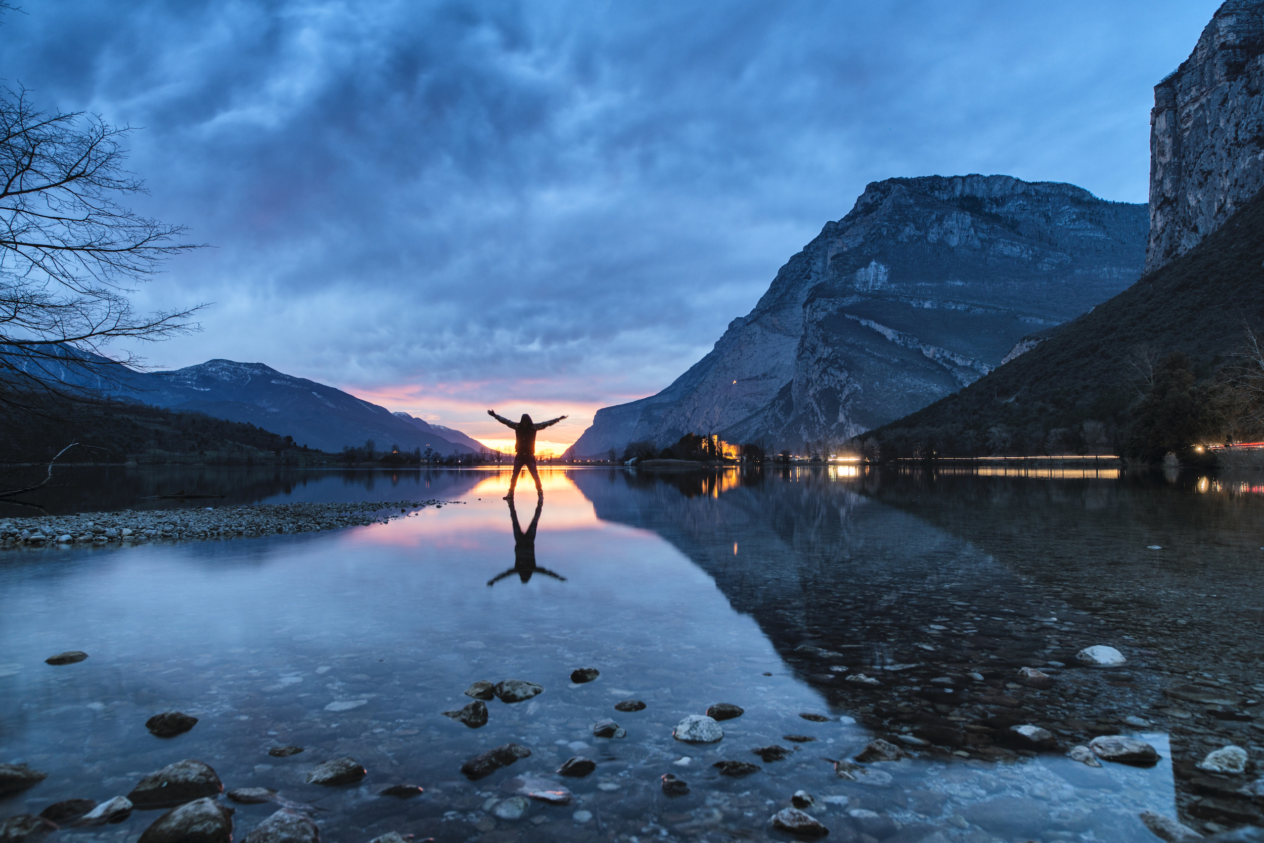 Blue hour on Lake Toblino, Northern Italy.