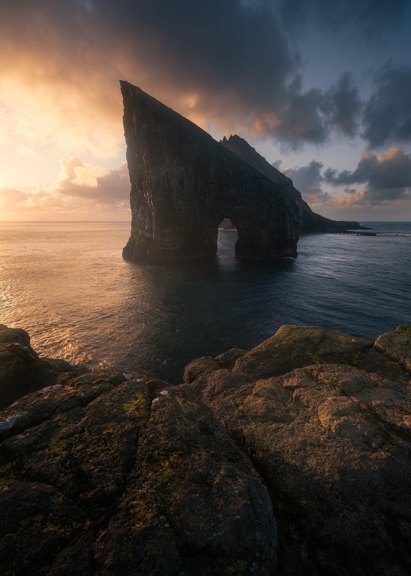 Golden hour seascape at the Faroe Islands