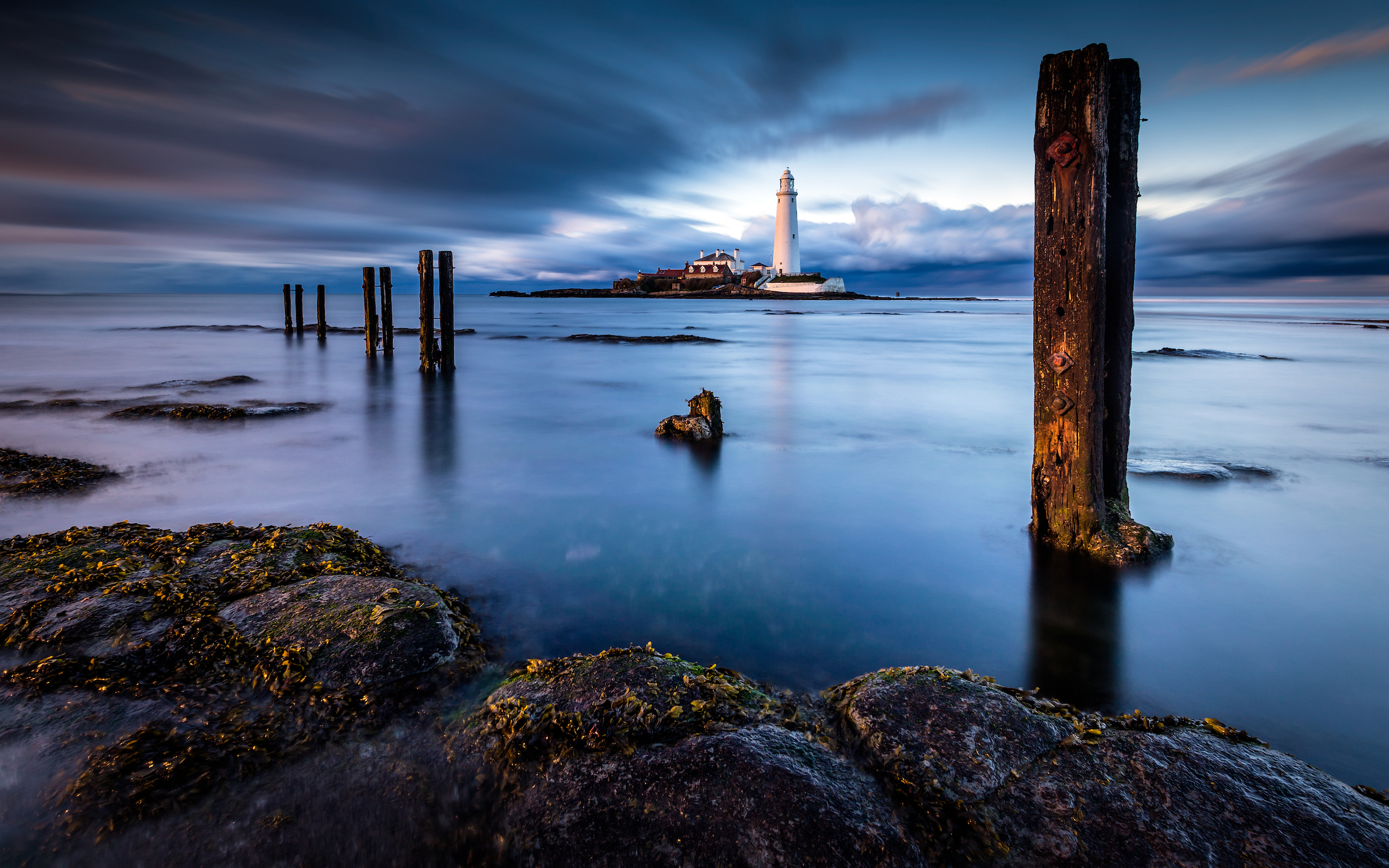 Long exposure seascape at St Mary's Lighthouse, Whitley Bay, England