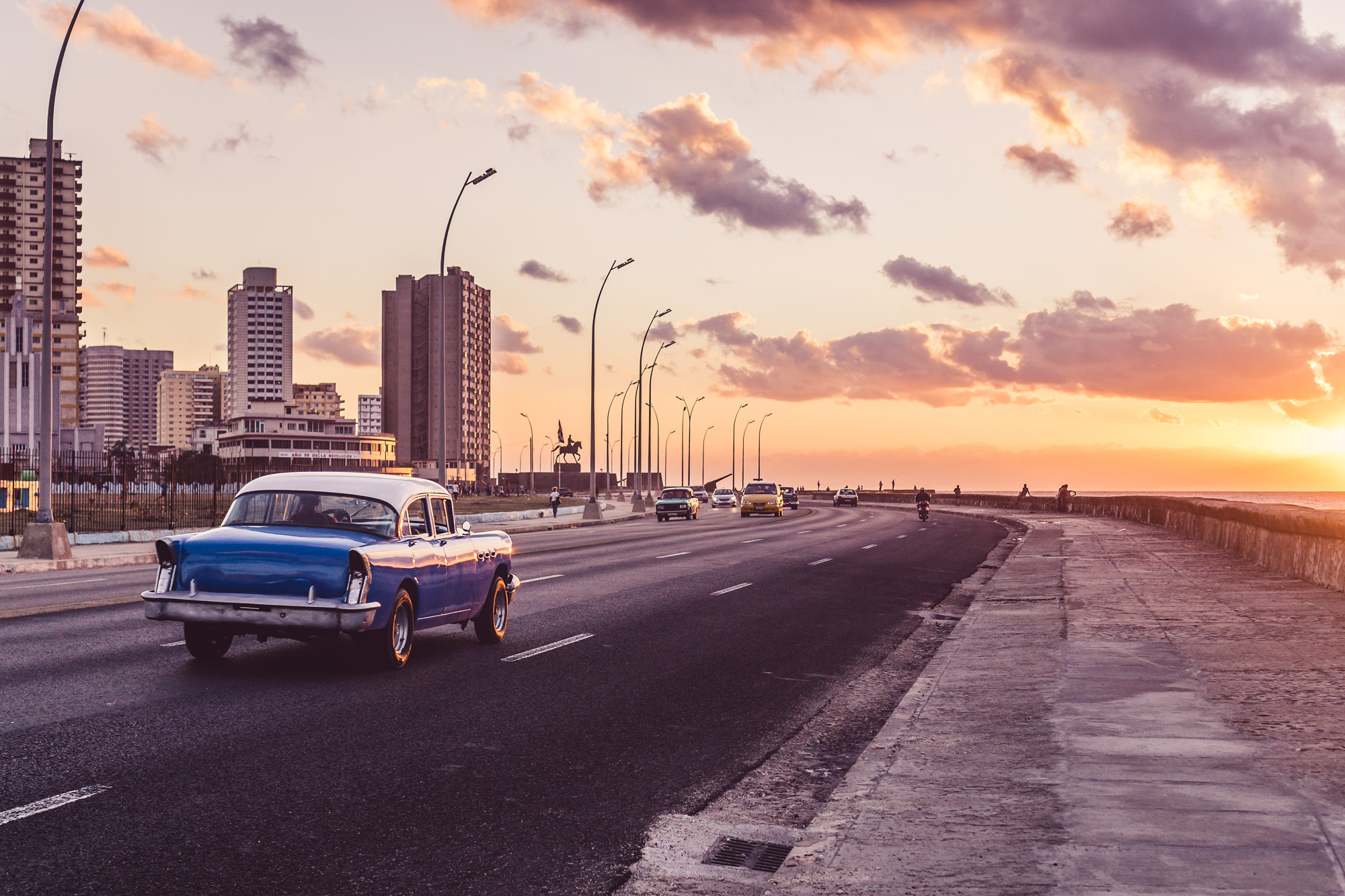 Golden hour street scene in Havana, Cuba