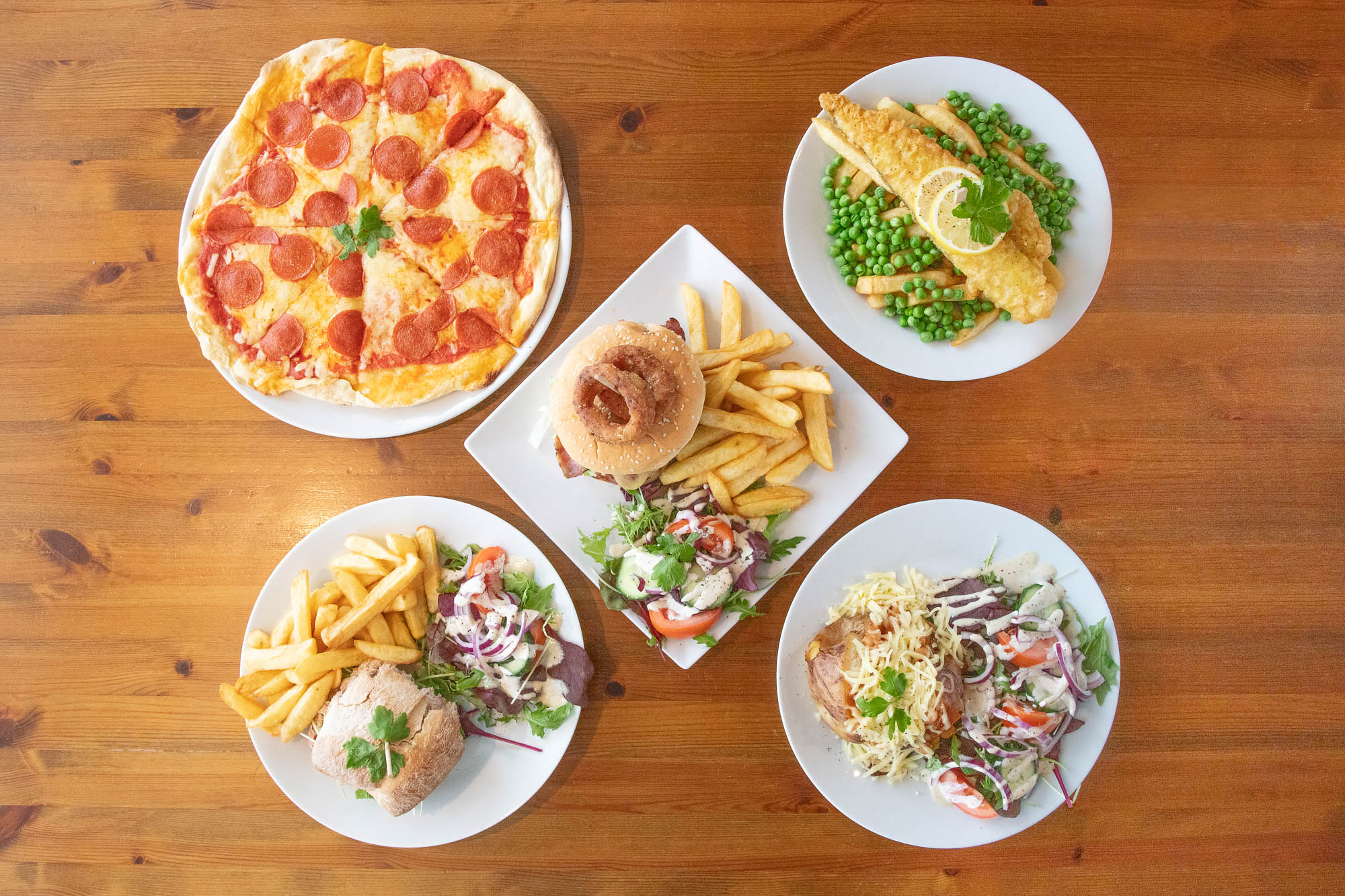 Overhead view of an assortment of dishes