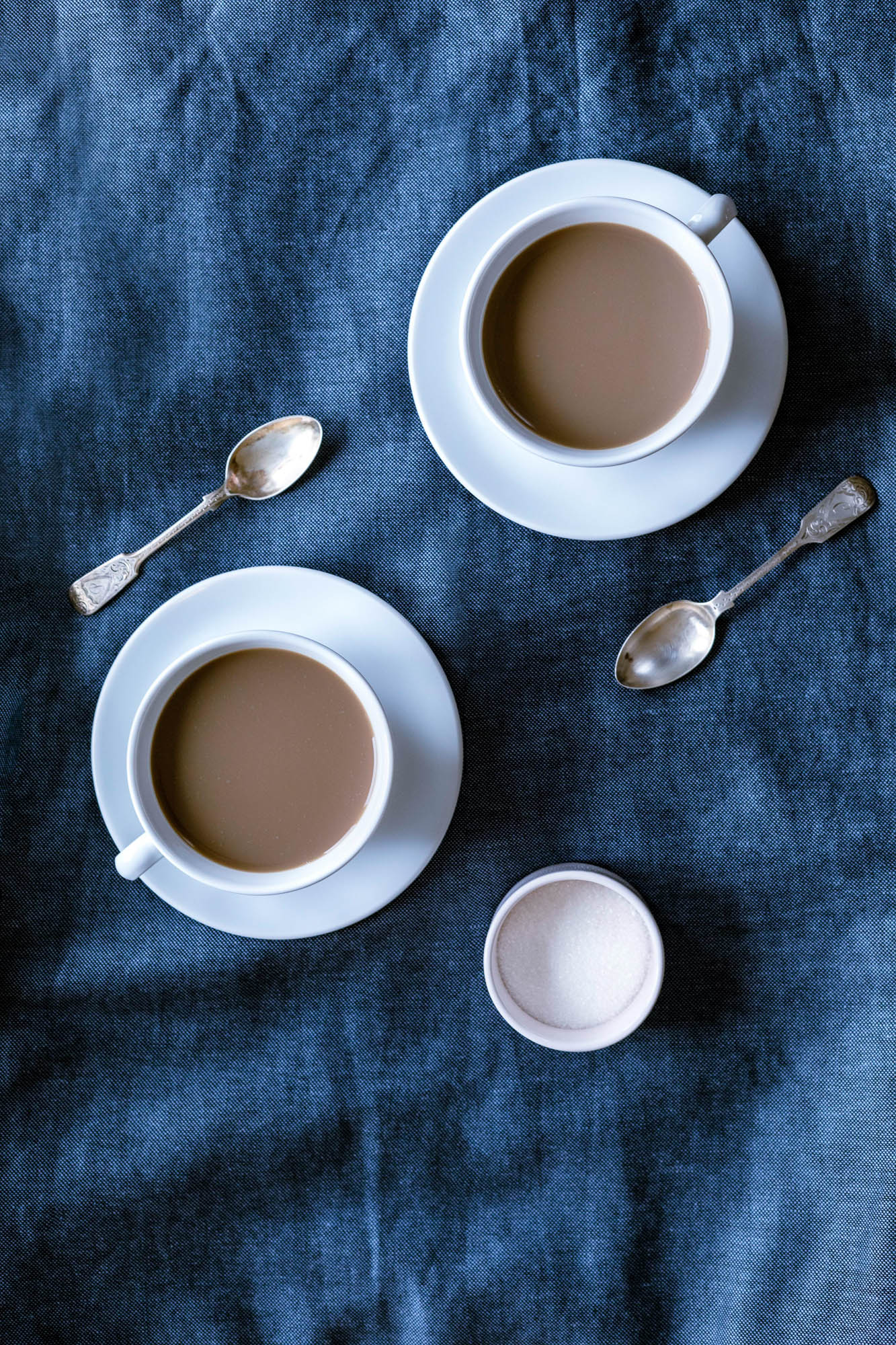 Overhead view of tea in teacups