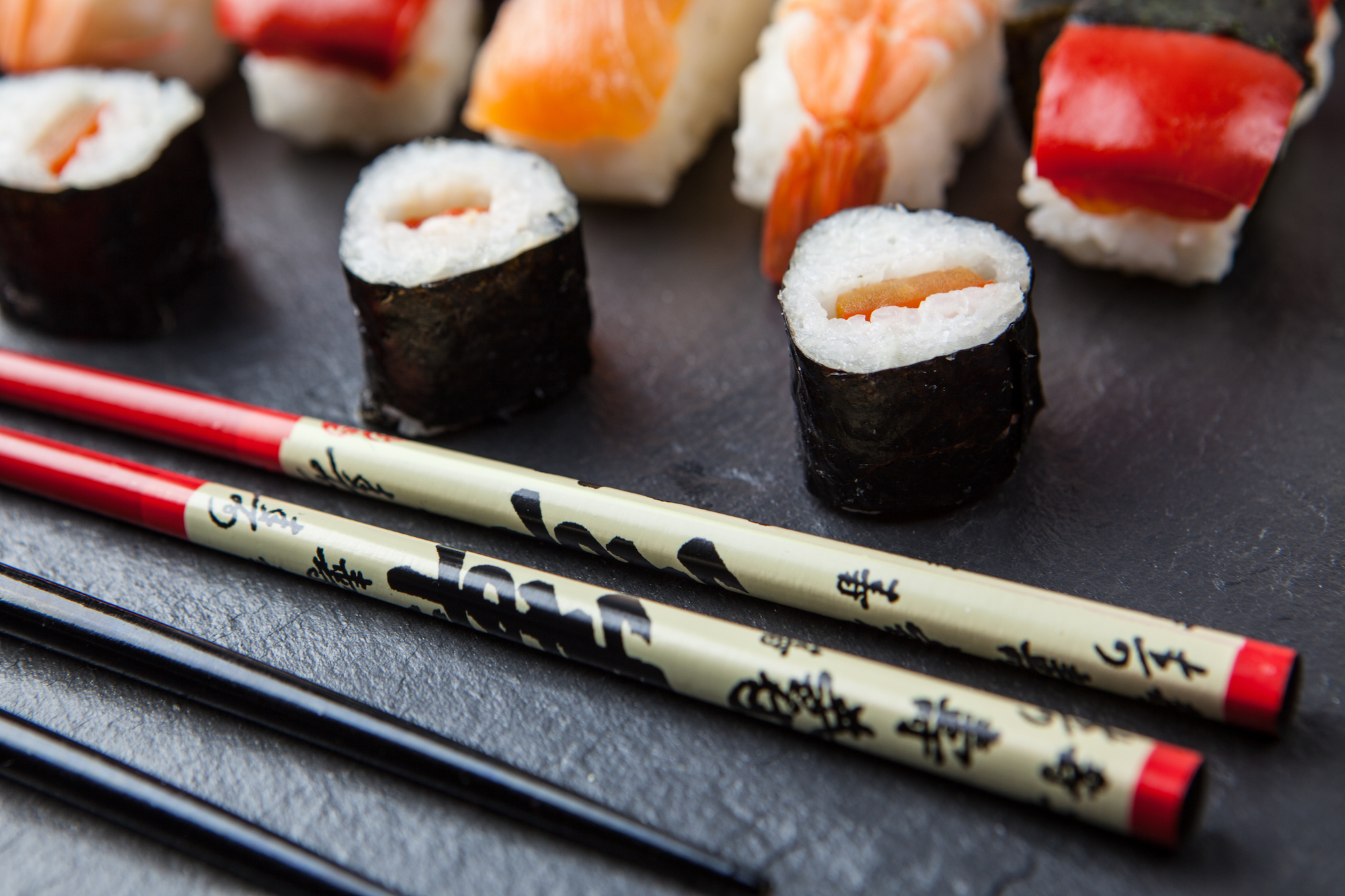 Sushi and chopsticks