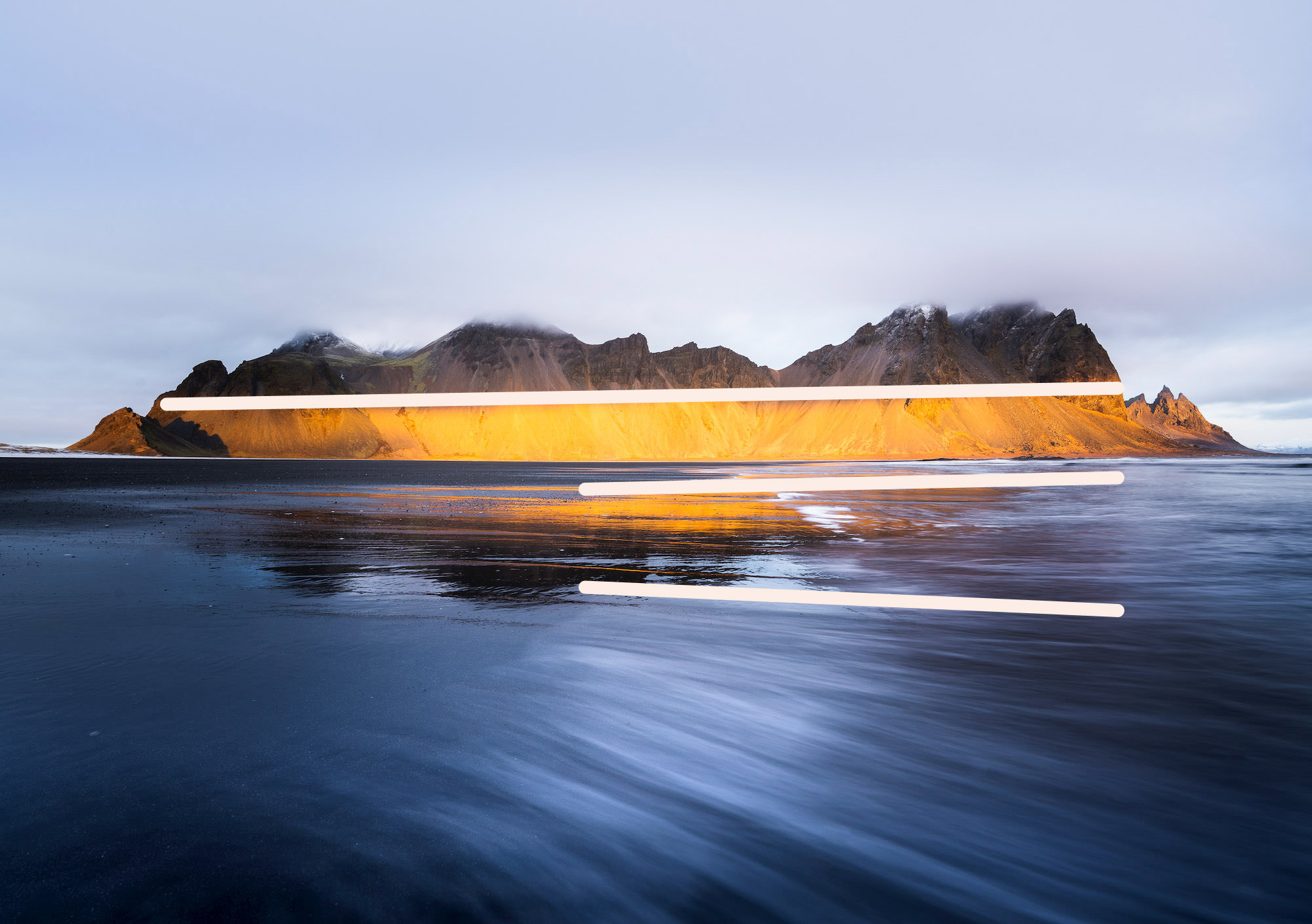 A dramatic shot of the gorgeous Stokksnes in amazing winter light with added leading lines to show the compositional technique