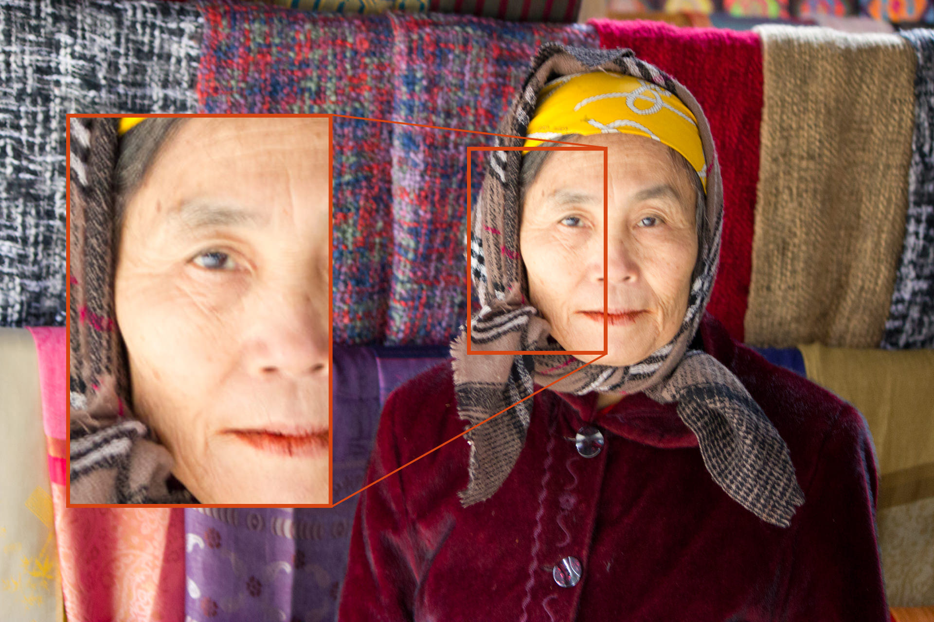A blurred portrait of an old woman as a result of camera shake