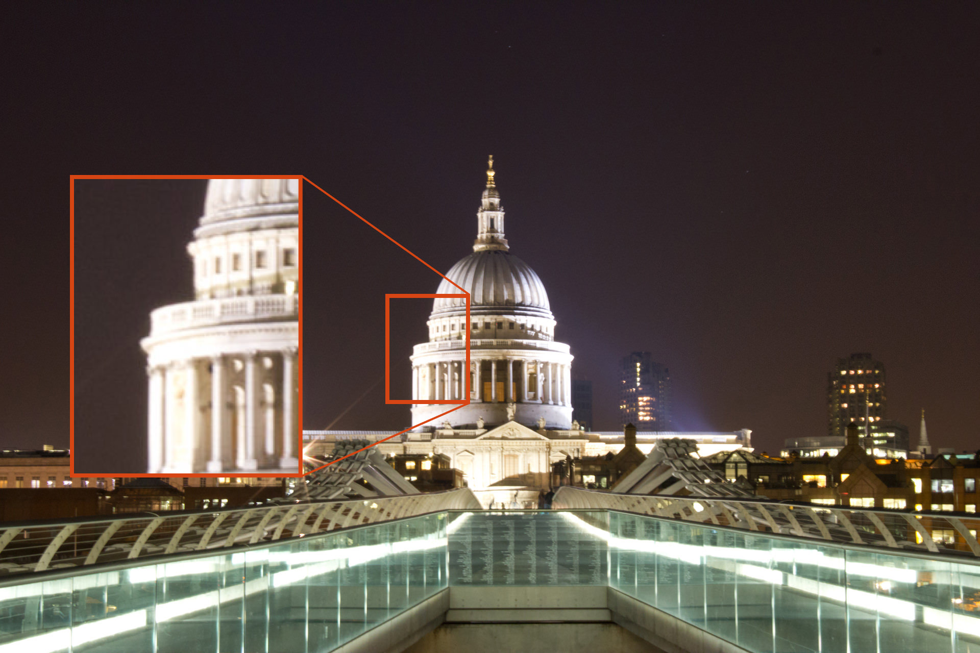 A blurred image of St. Paul's Cathedral, London, at night. The blur is caused because the mirror in the DSLR was not locked