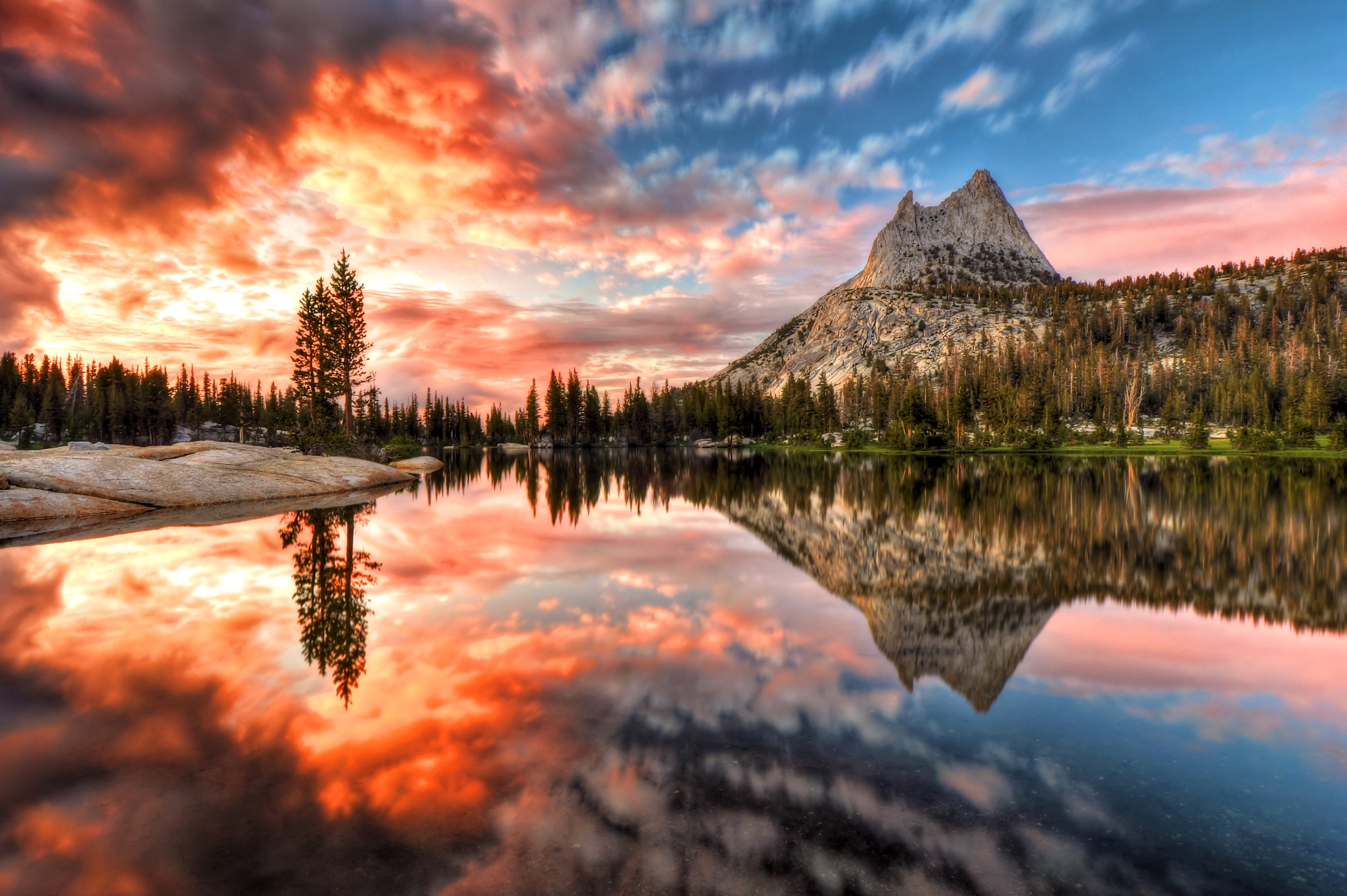 Last light at Cathedral Lake, Yosemite National Park, California