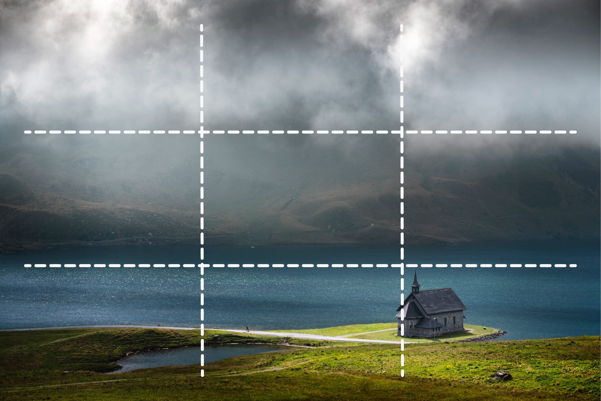 Compositional layout showing the rule of thirds in the scene