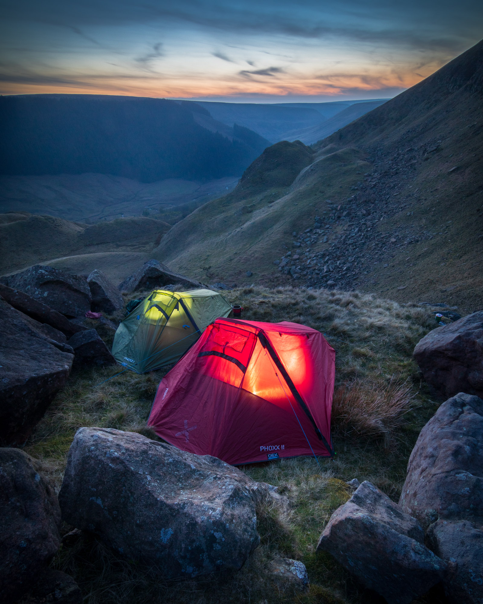 Wild camping in the Peak District, England