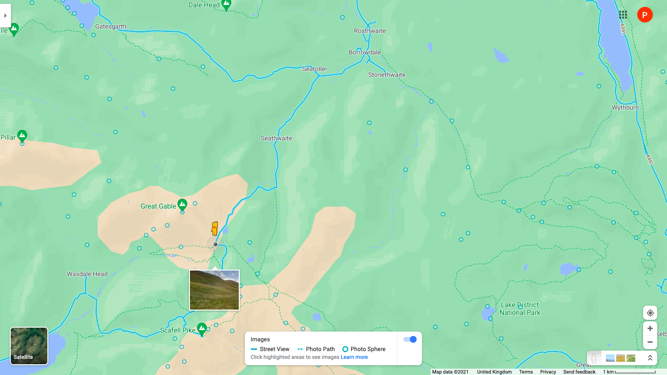 Map view of the Lake District, England