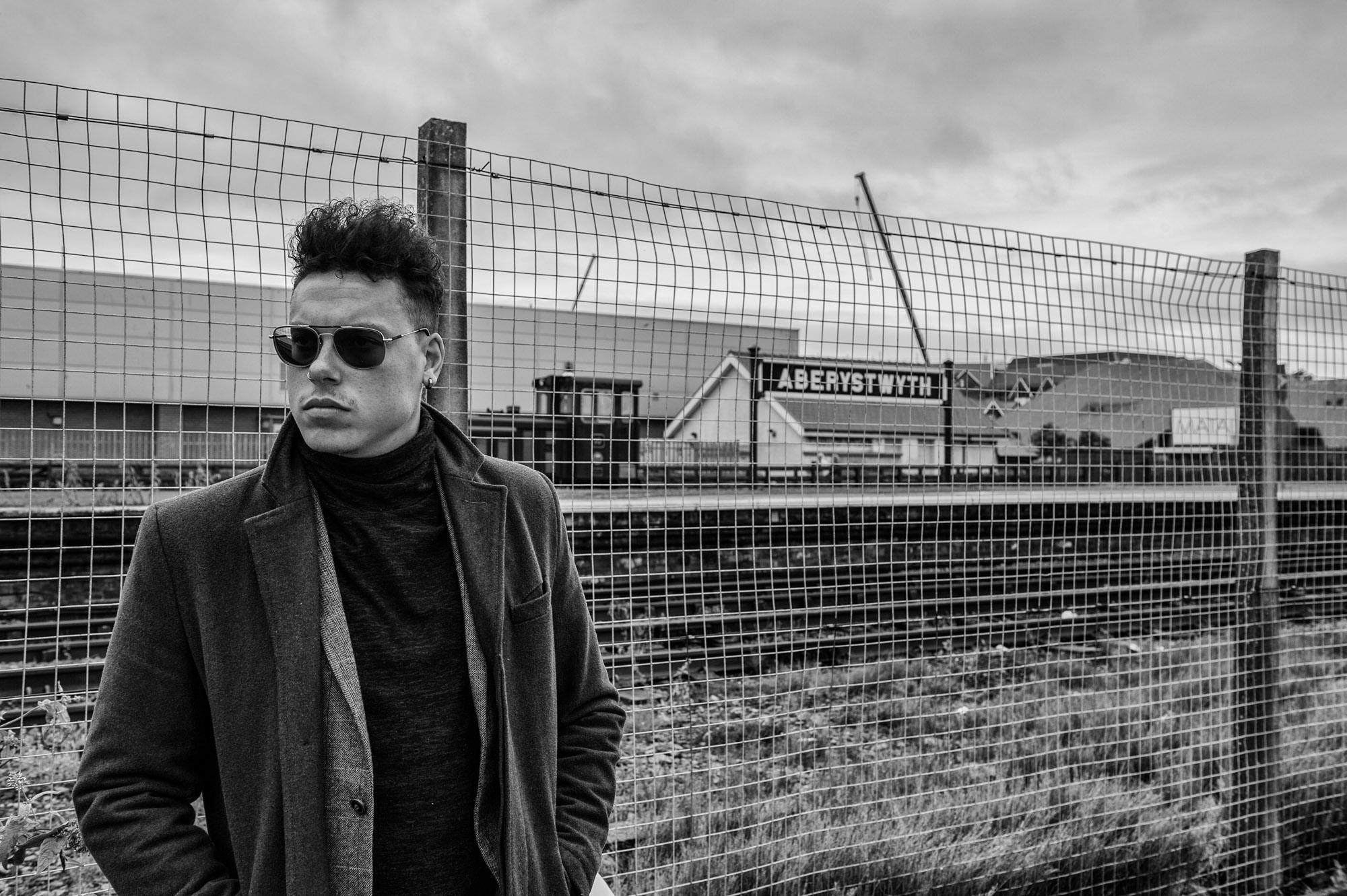 Monochrome portrait at Aberystwyth station Wales
