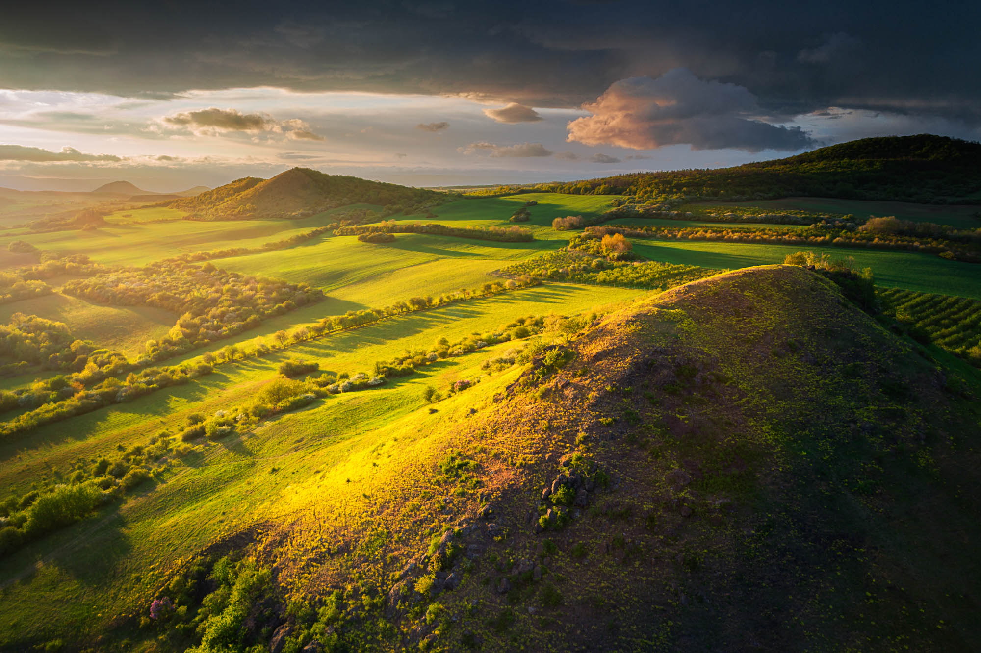 Springtime aerial shot over České Středohoří Czech Republic captured by drone