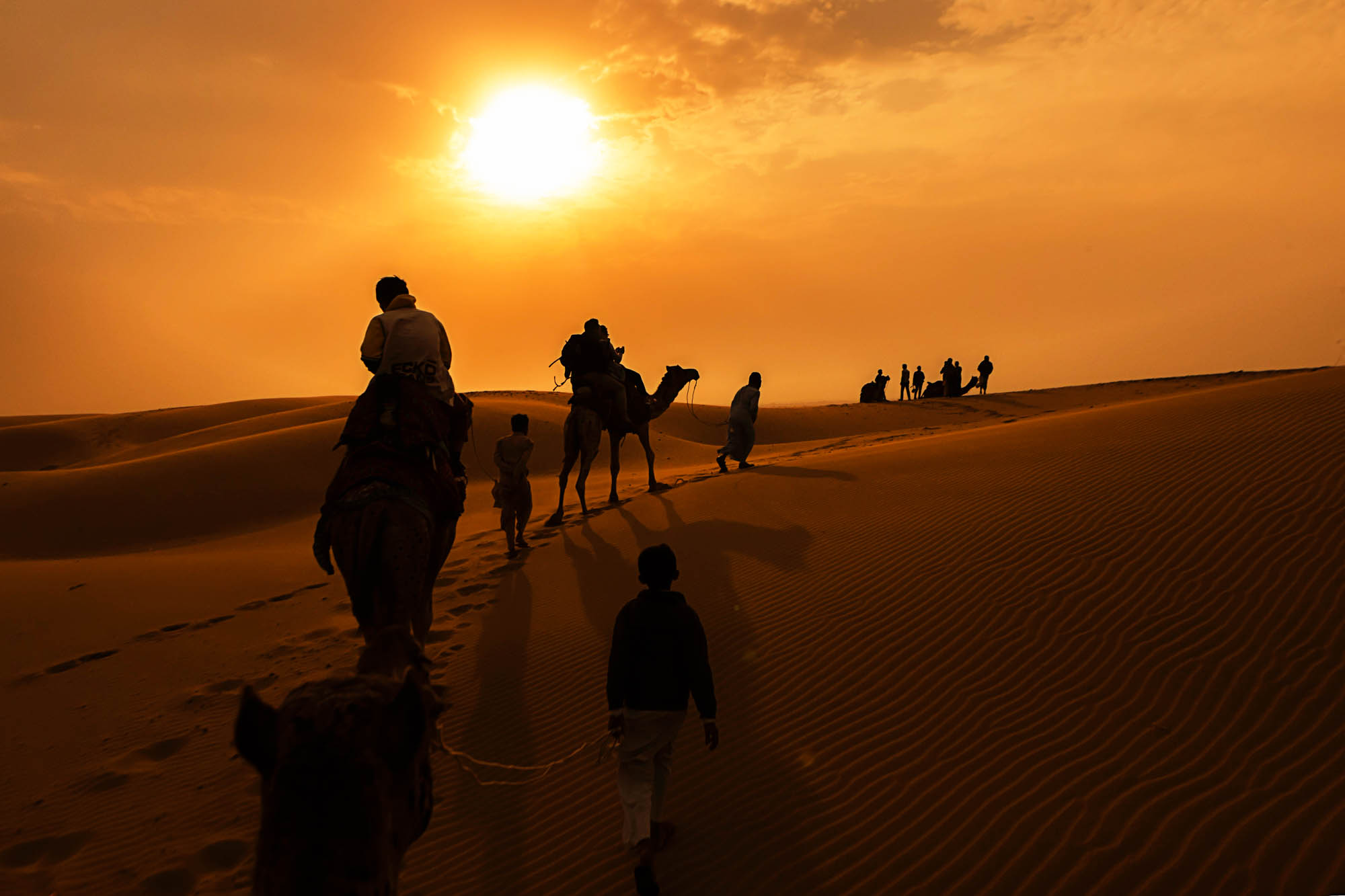 Camel rides in the Great Indian Desert, Jaisalmer, India.