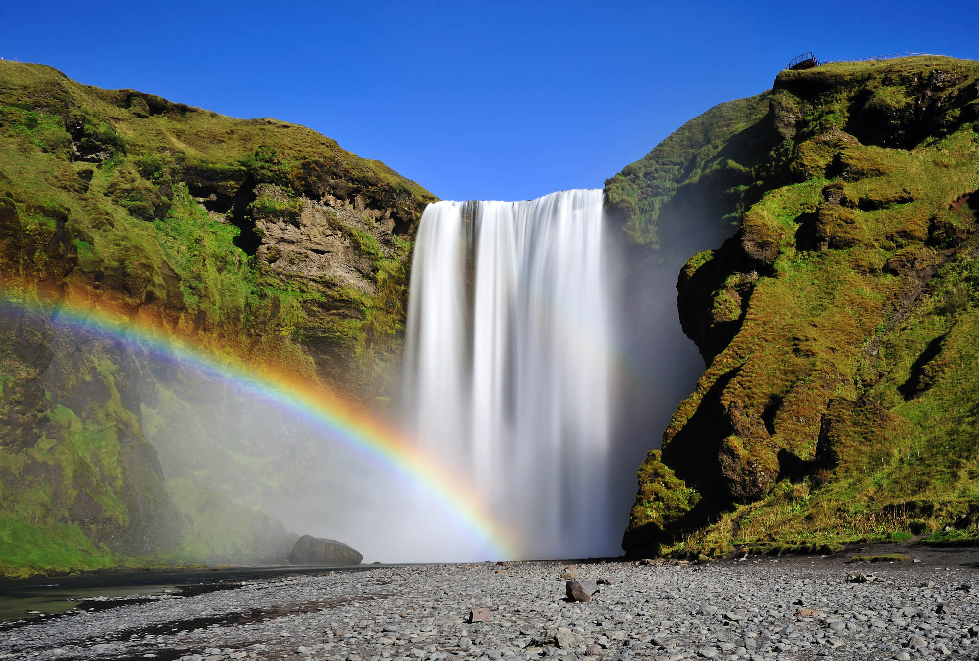Long exposure of famous Skogafoss waterfall in Iceland