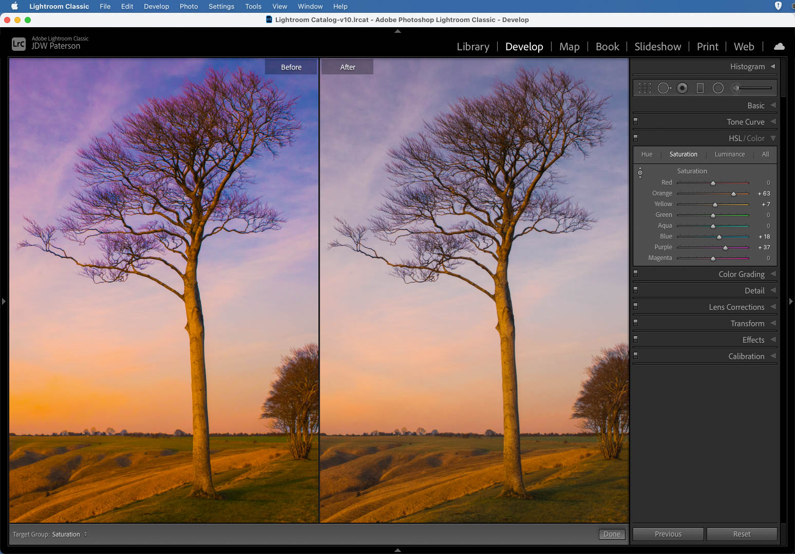 Screenshot showing the HSL Panel in Lightroom