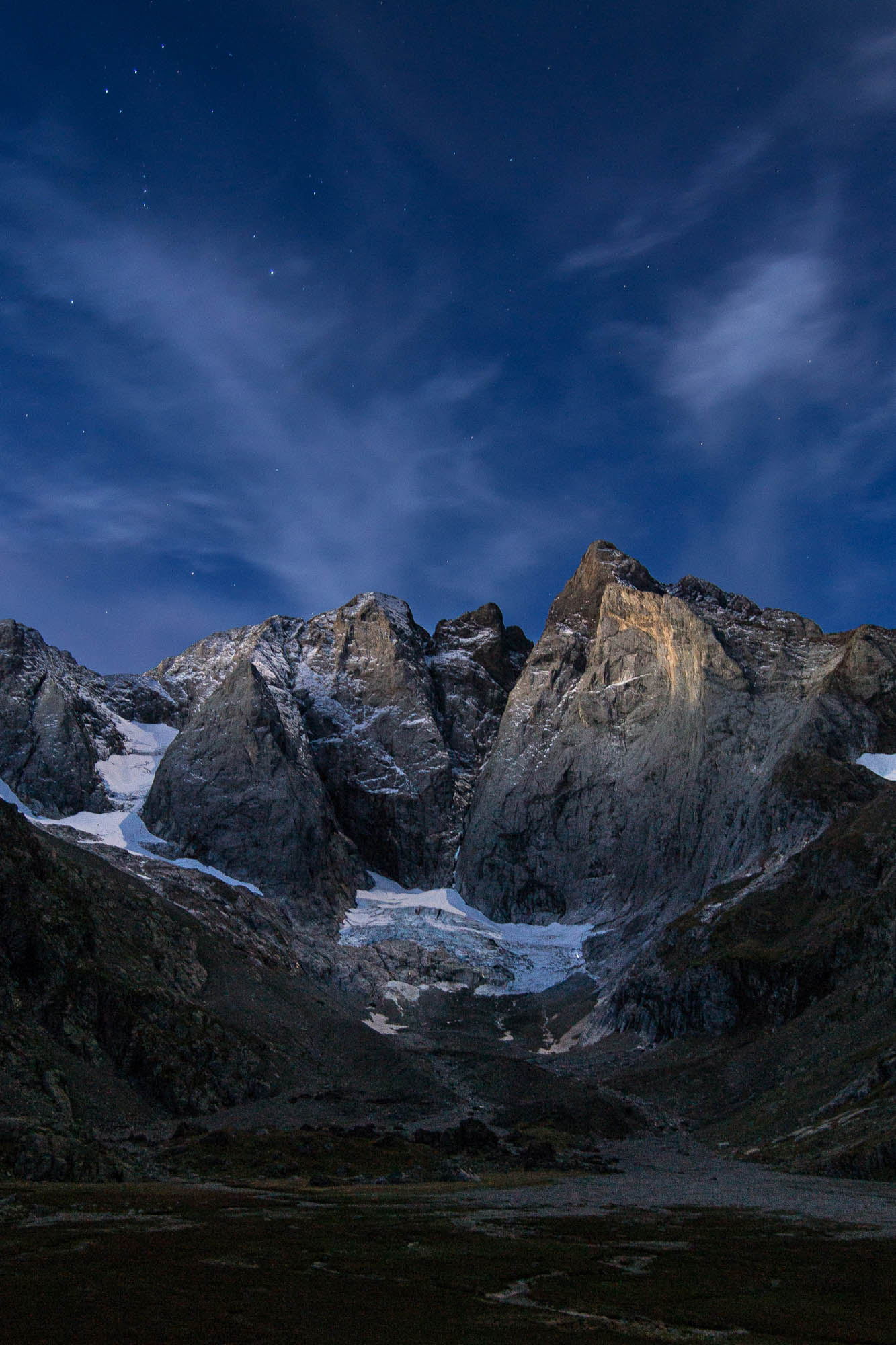 The great north face of Vignemale at night