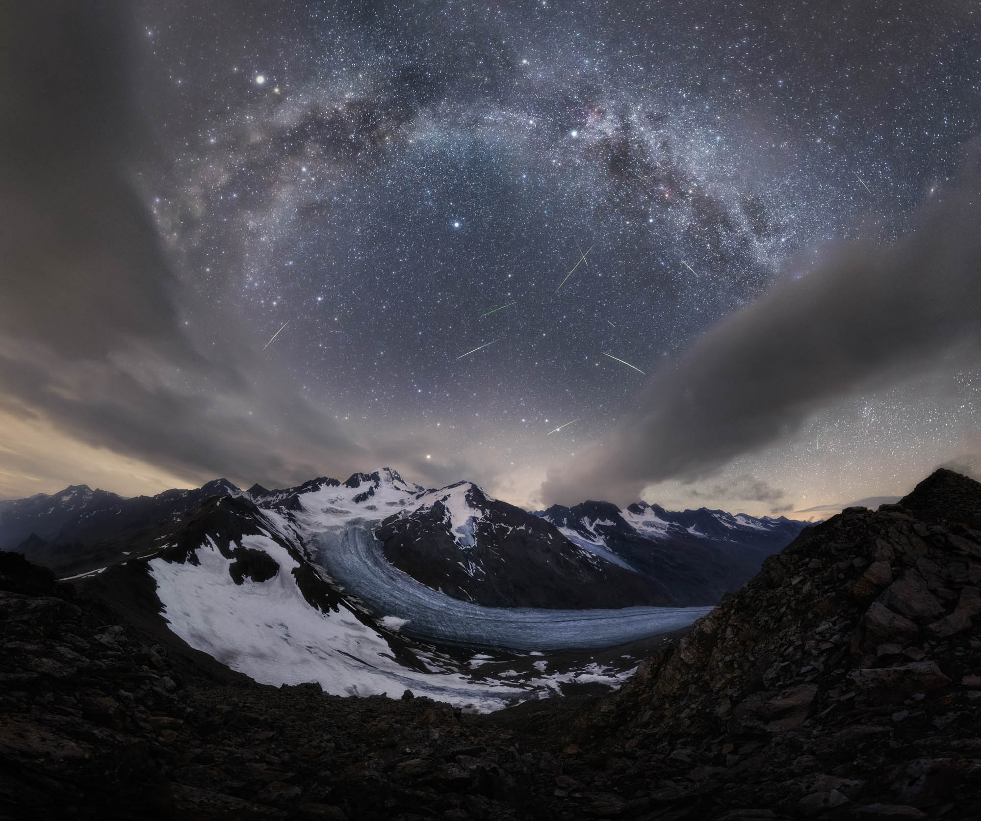 Perseids meteor shower over the Austrian Alps