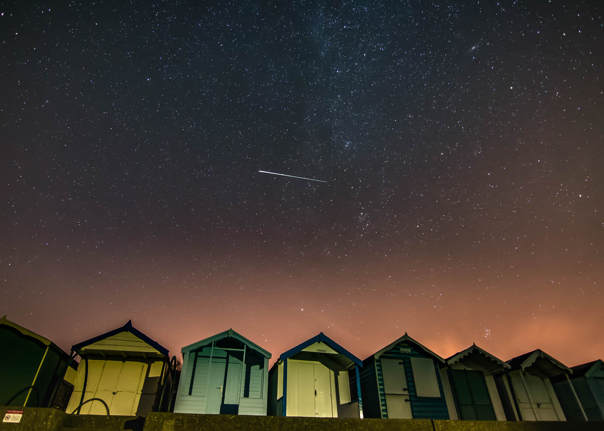 A Perseid meteor streaks across a star filled sky above Brightlingsea beach on an August night.